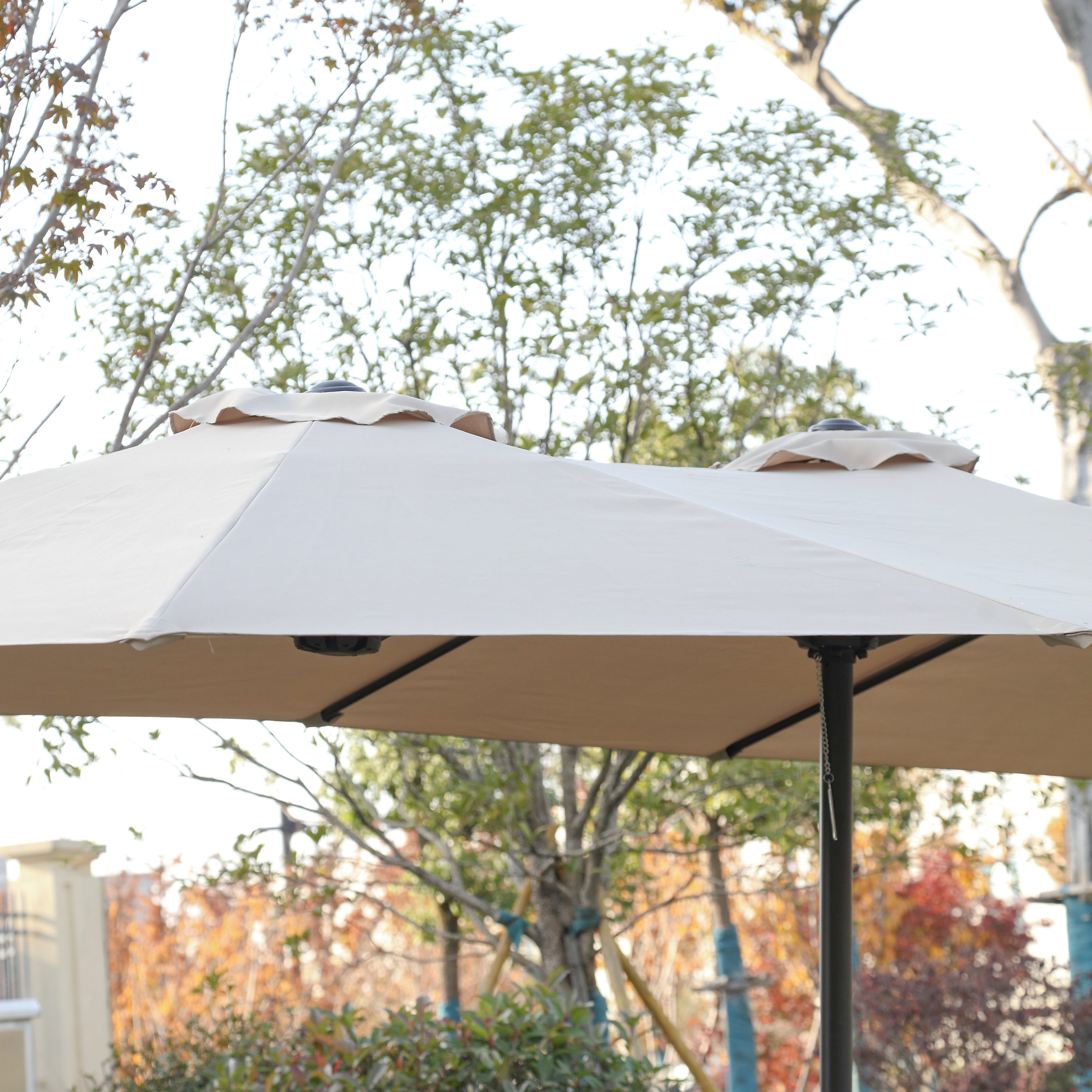 14.8 Ft Double Sided Outdoor Umbrella Rectangular Large with Crank ( khaki )(No Base)