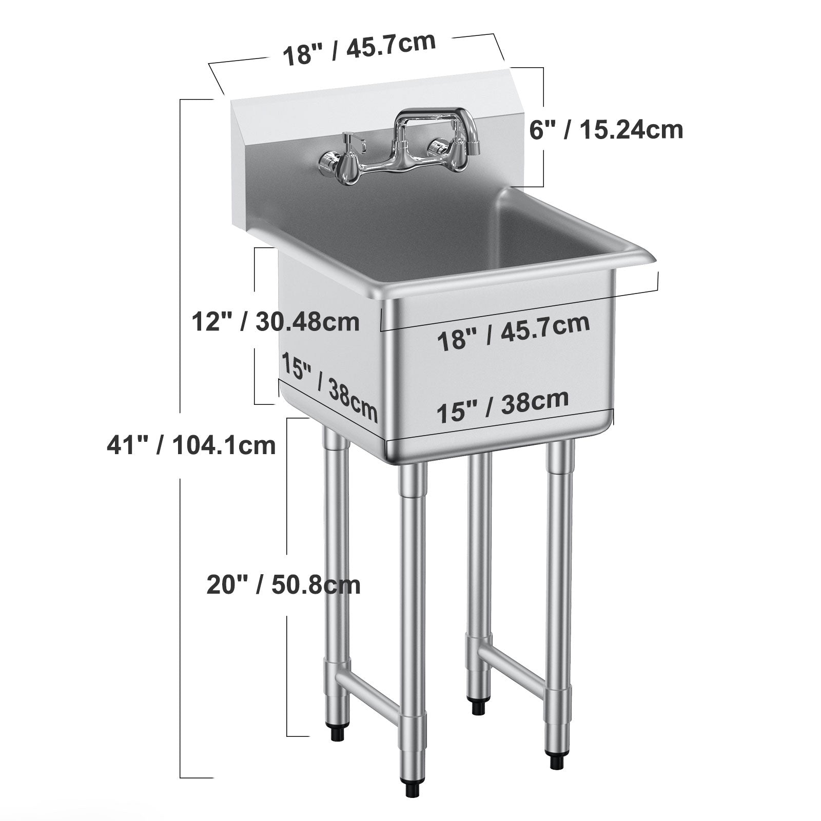 Stainless Steel Prep & Utility Sink, 1 Compartment Free Standing Small Sink Include Faucet & legs, 18'x41' Commercial Single Bowl Sinks for Garage, Restaurant, Kitchen, Laundry