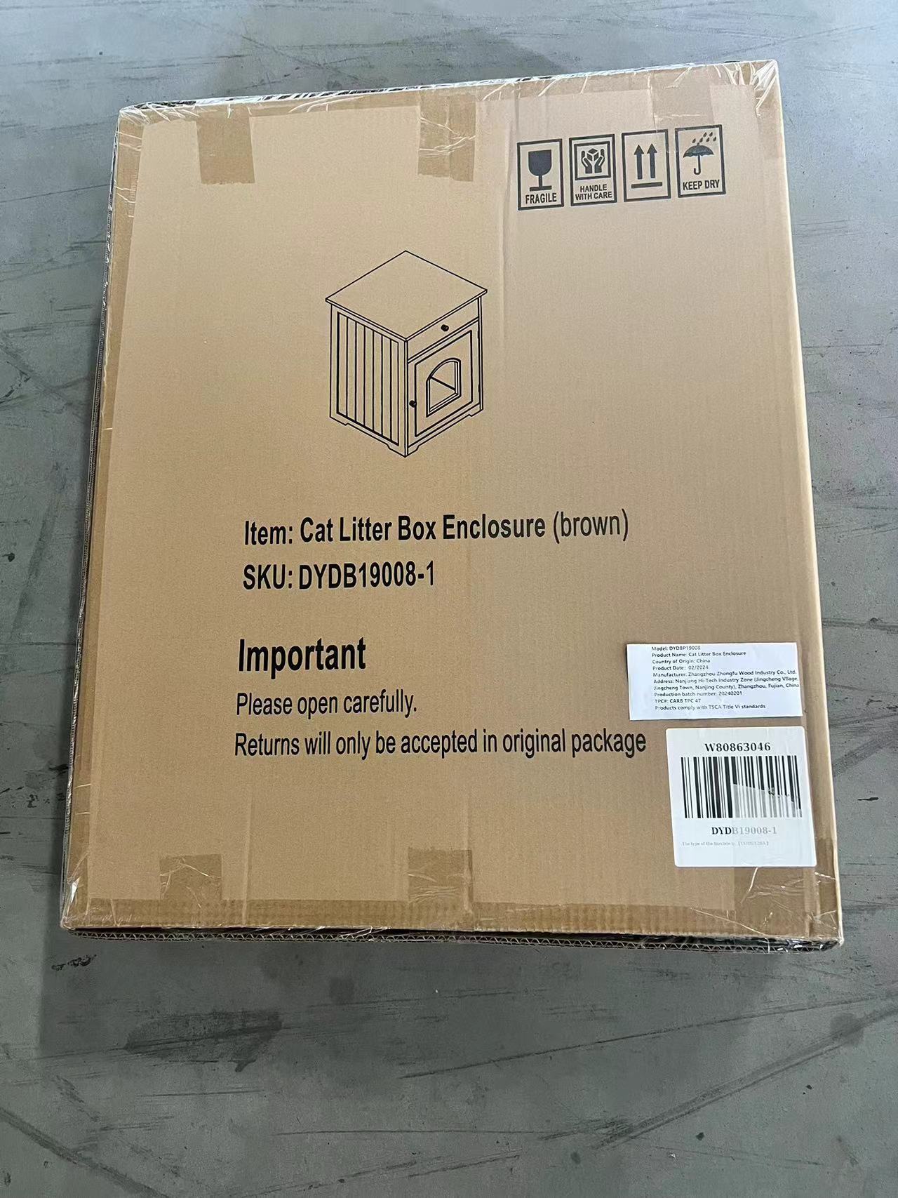 Brown Wooden Pet House Cat Litter Box Enclosure with Drawer, Side Table, Indoor Pet Crate, Cat Home Nightstand