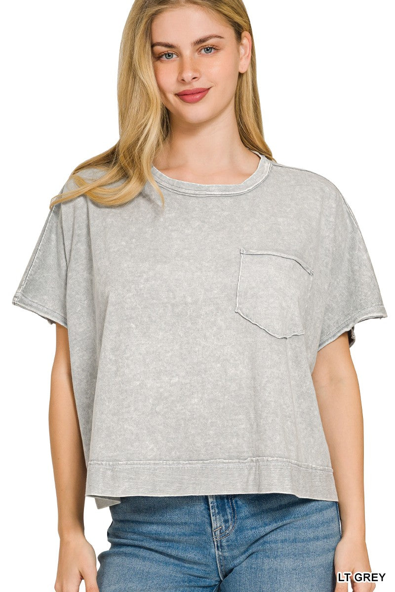 Zenana Halo Snow Washed Boxy Top & Shorts Set