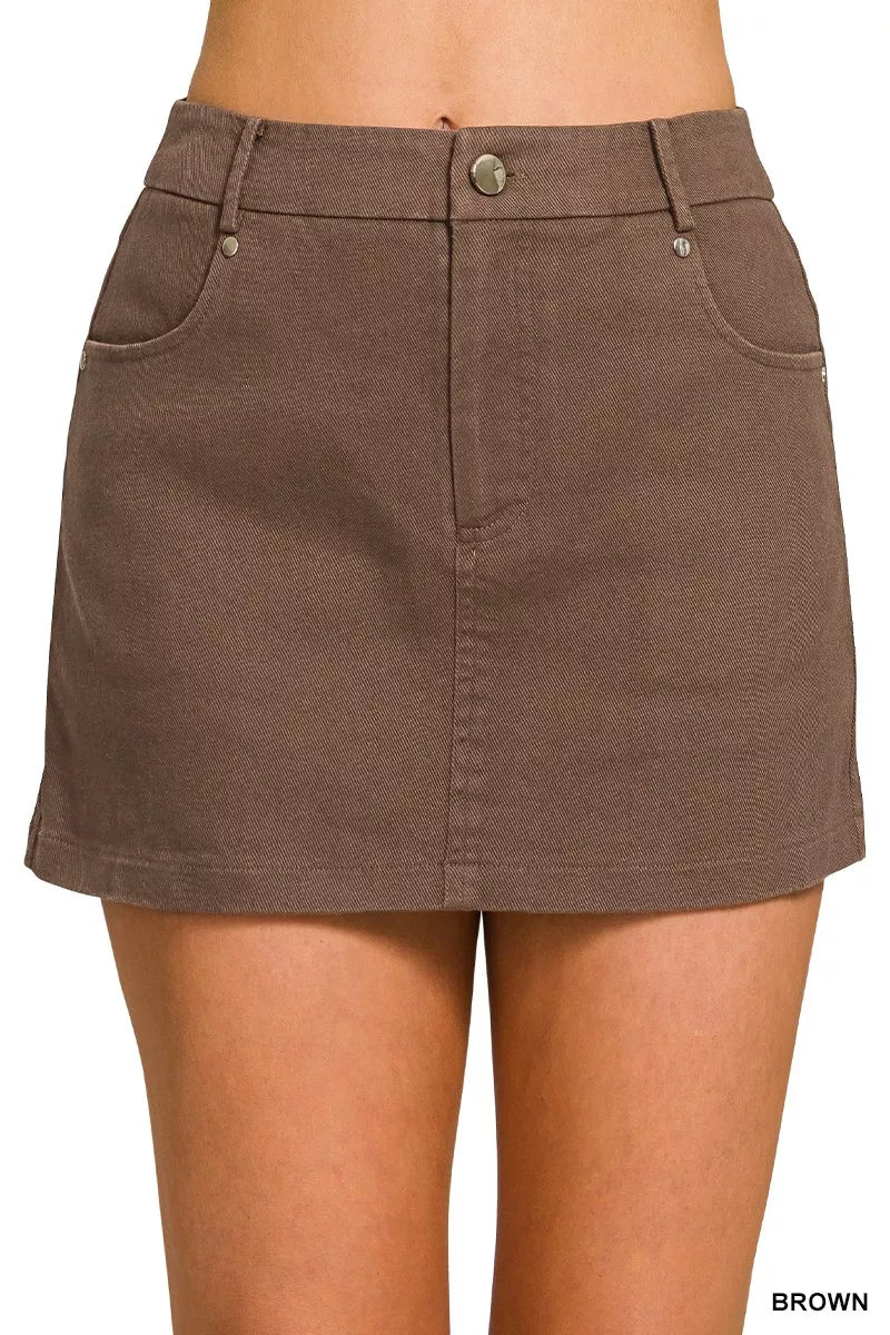 Zenana Cotton Twill Lined Mini Skirts