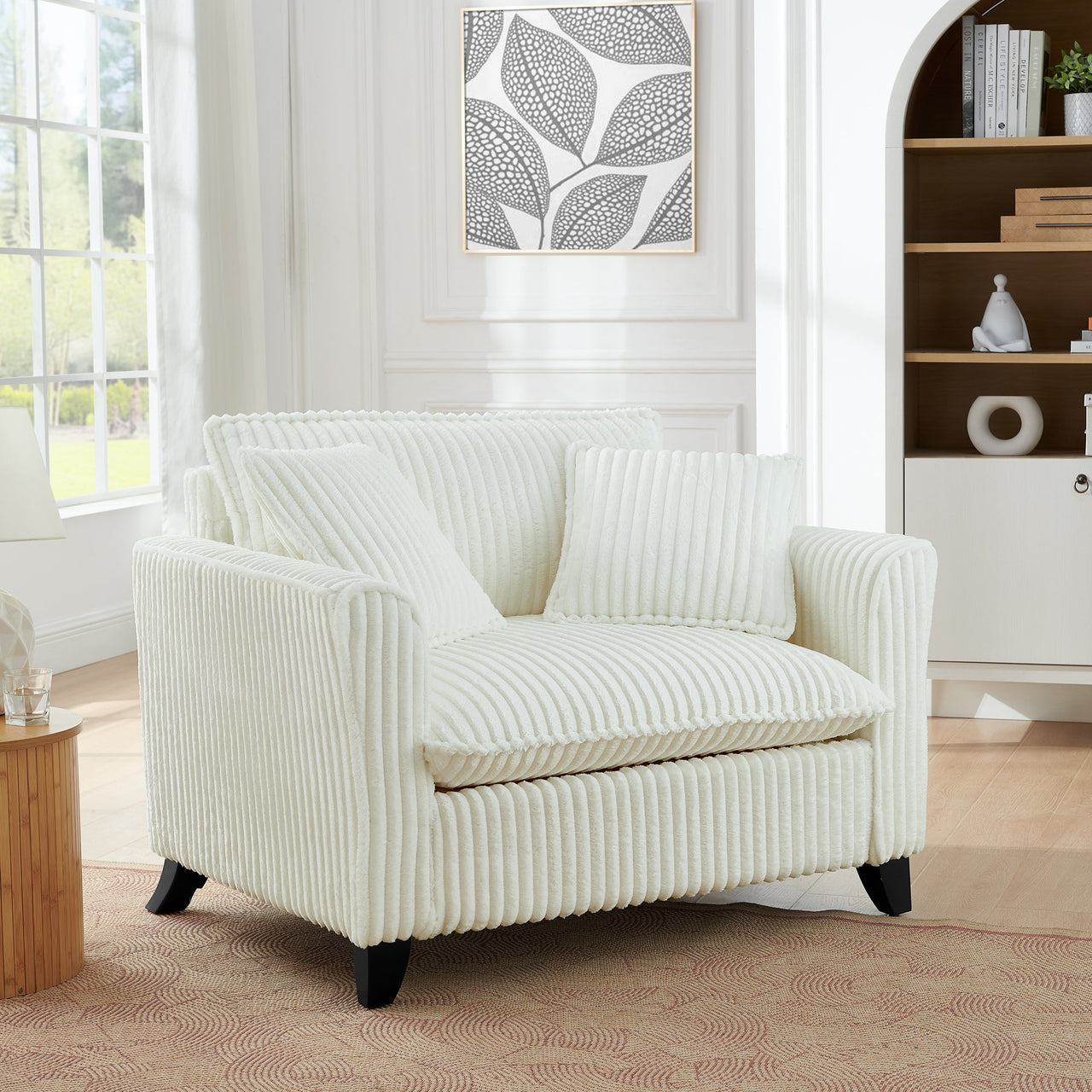 Lazy sofa chair, comfortable single-person sofa chair, with a backrest and soft seat cushion, having armrests on both sides, suitable for living room and bedroom - Beige