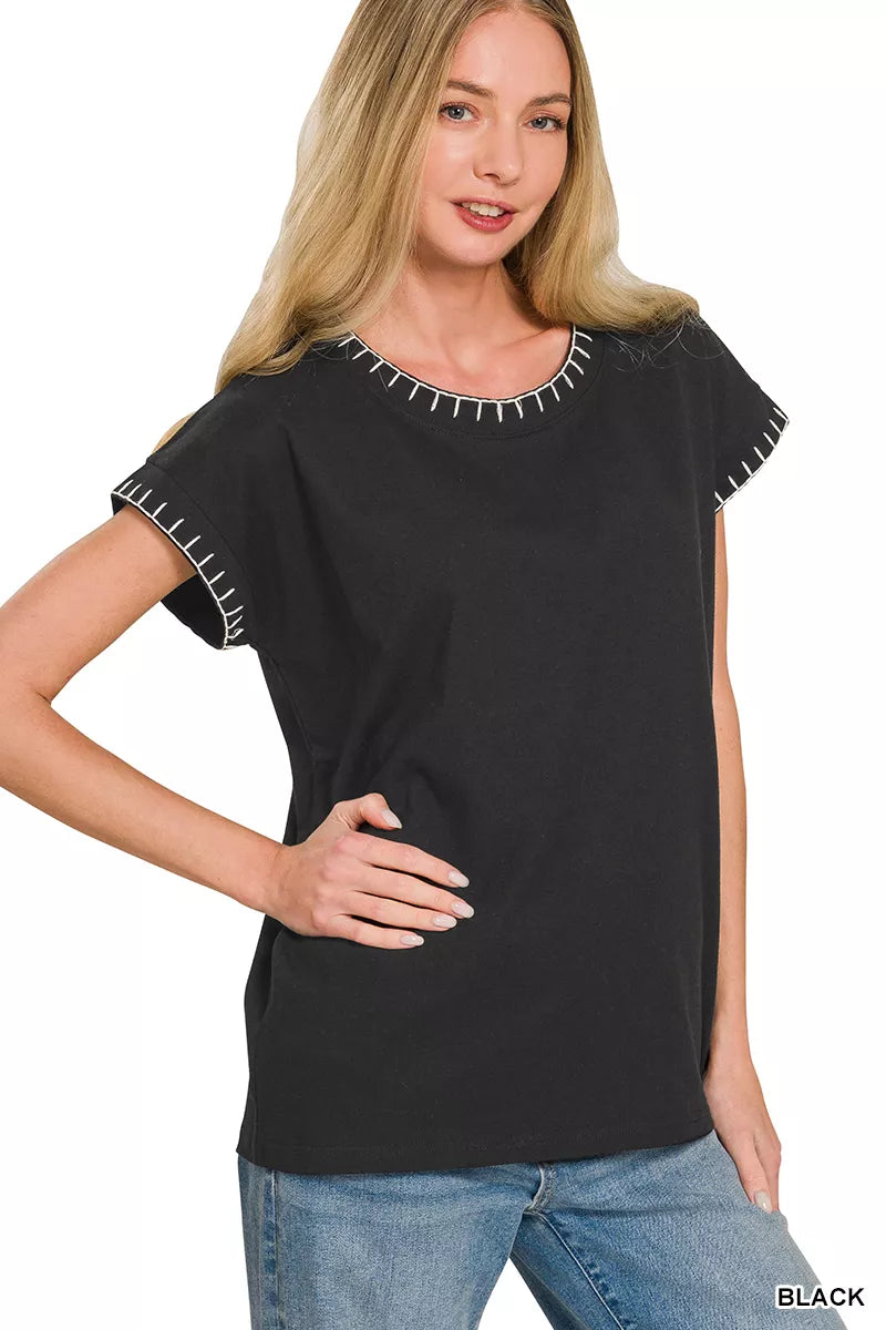 Zenana Stitch Detailed Oversize Top