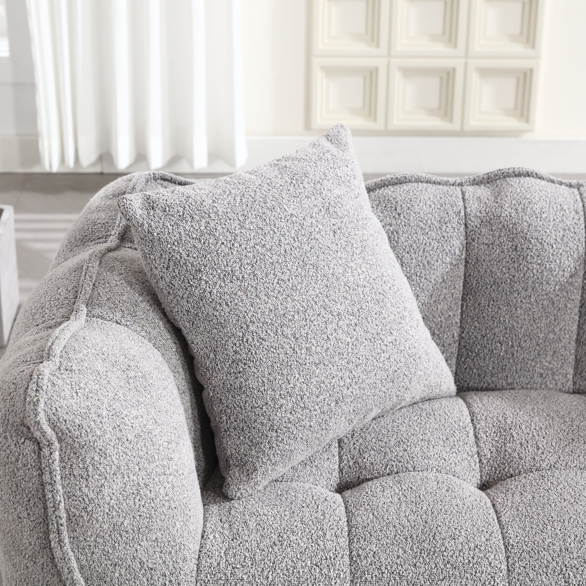 Cozy Beanbag Chair with High Resilience Foam Core for Two - Grey Chenille, 66x35x25 inches