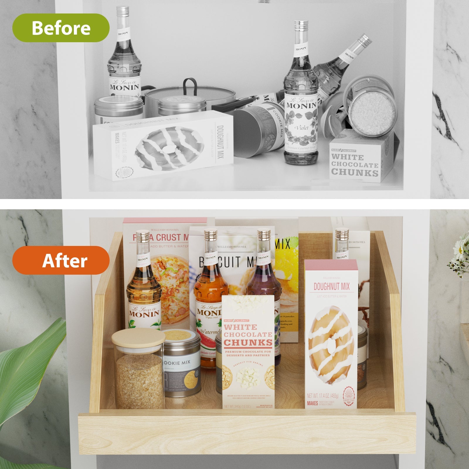 Pull Out Cabinet Organizer High Drawer 19½' W x 21' D Hard Close Wood Slide Out Shelves Cabinet Storage and Organizer with Full Extension Rail Slides Pull Out Drawer for Kitchens Cabinet Pantry