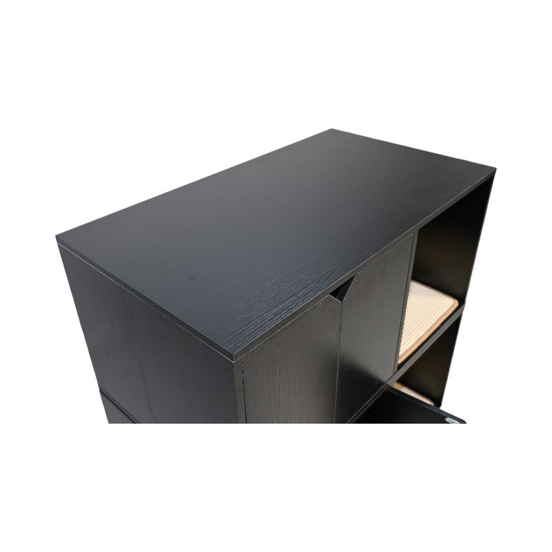 35.83' Cat Litter Box Enclosure Hidden Furniture (Scratch Pad Included), Modern Black Cat House with Corrugated Cardboard Scratching Pad - 35.83' x 20.47' x 17.05', 52 lbs