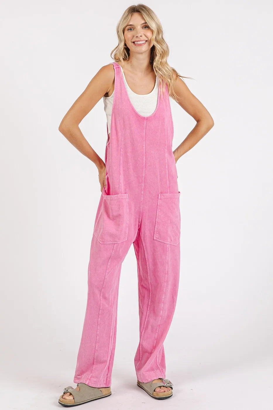 Mittoshop Mineral Wash Relaxed Fit Sleeveless Harem Jumpsuit