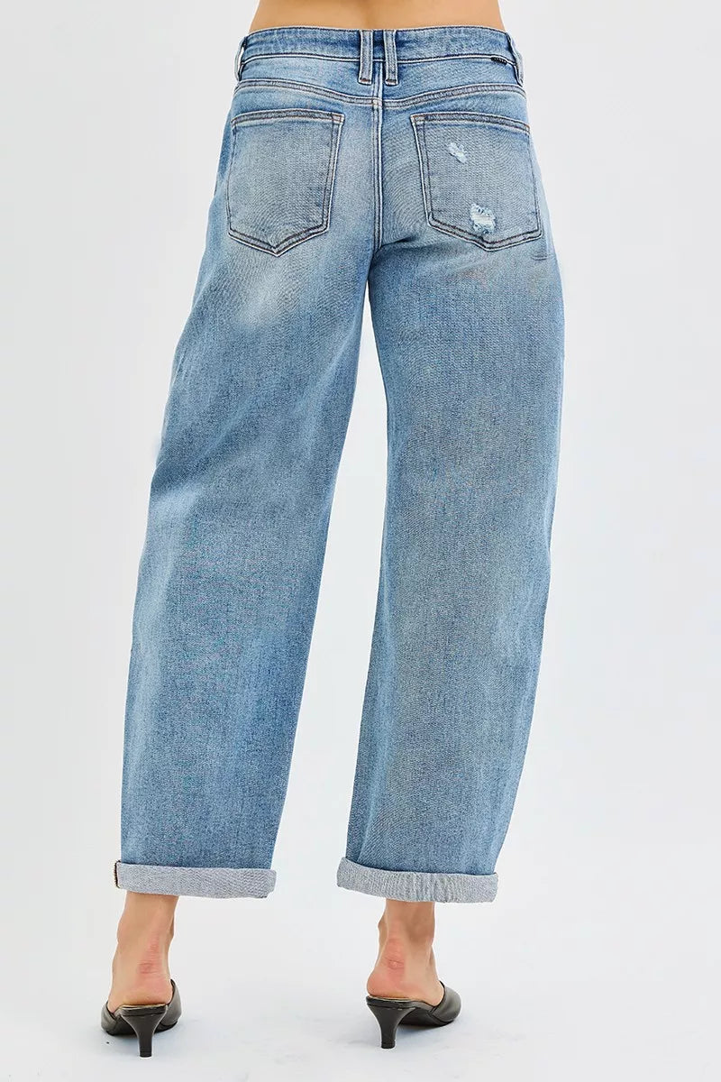 RISEN Full Size Slouchy Ankle Length Barrel Jeans with Cuffs Plus Size
