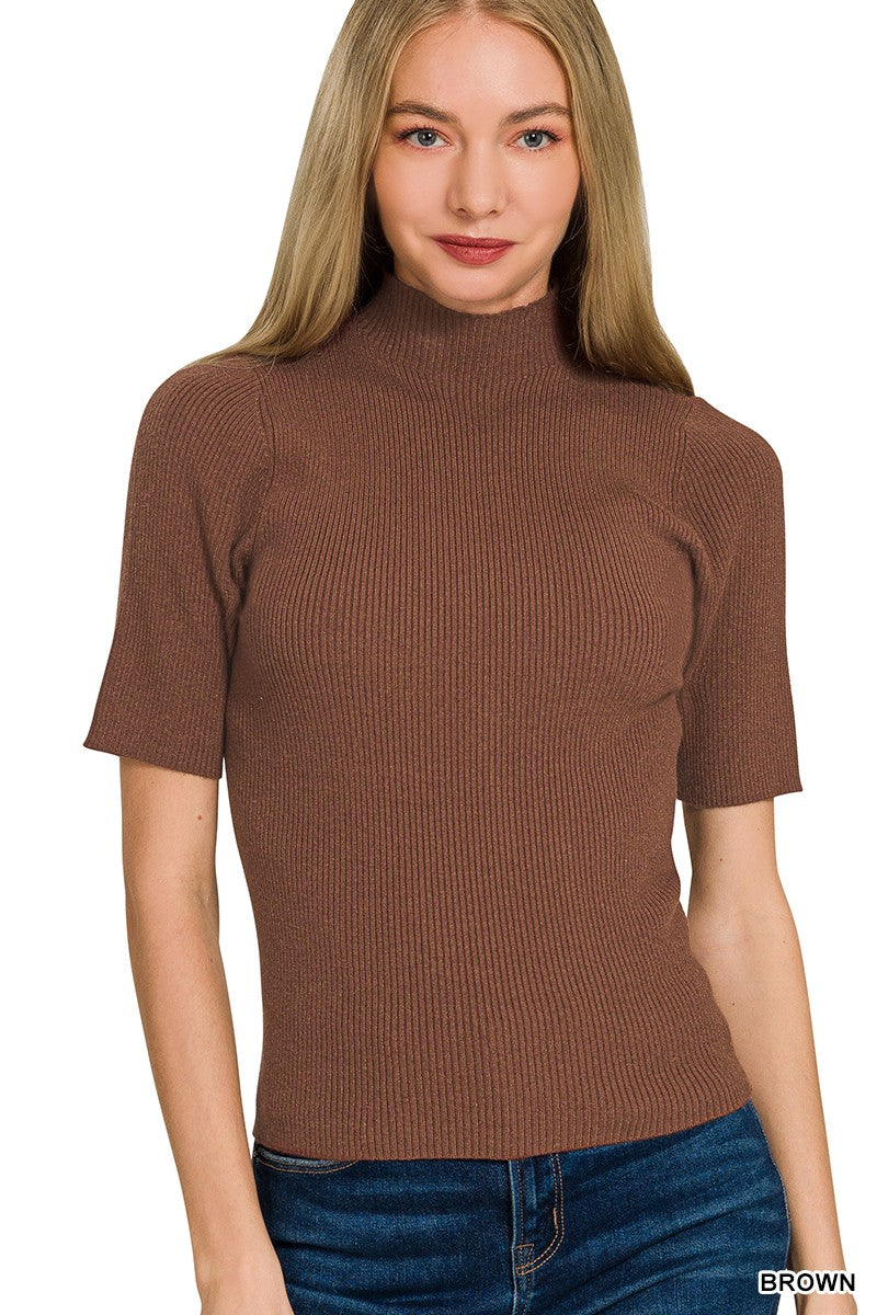 Zenana Viscose Ribbed Mock Neck Sweater