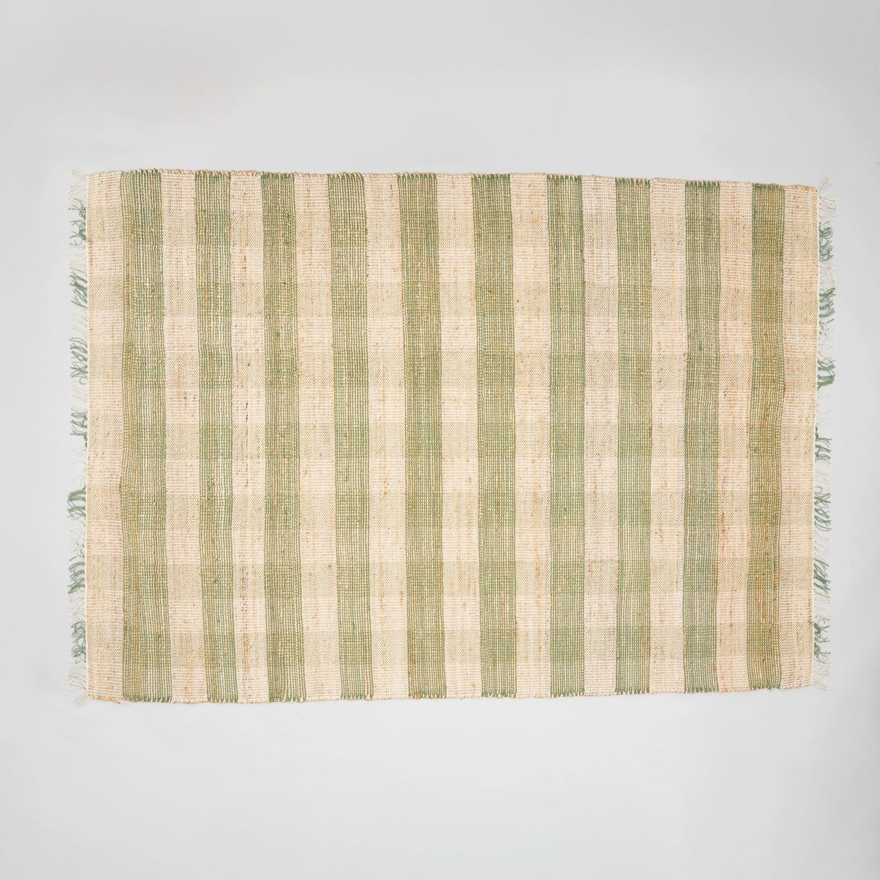 Area Rug, Jute Rug, Durable Green Plaid Rug, 8X10 ft