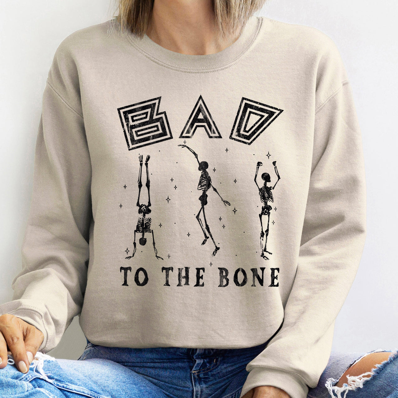 Bad To The Bone Halloween Ultimate Edition Graphic Print For Spooky Season Fans Sweatshirt