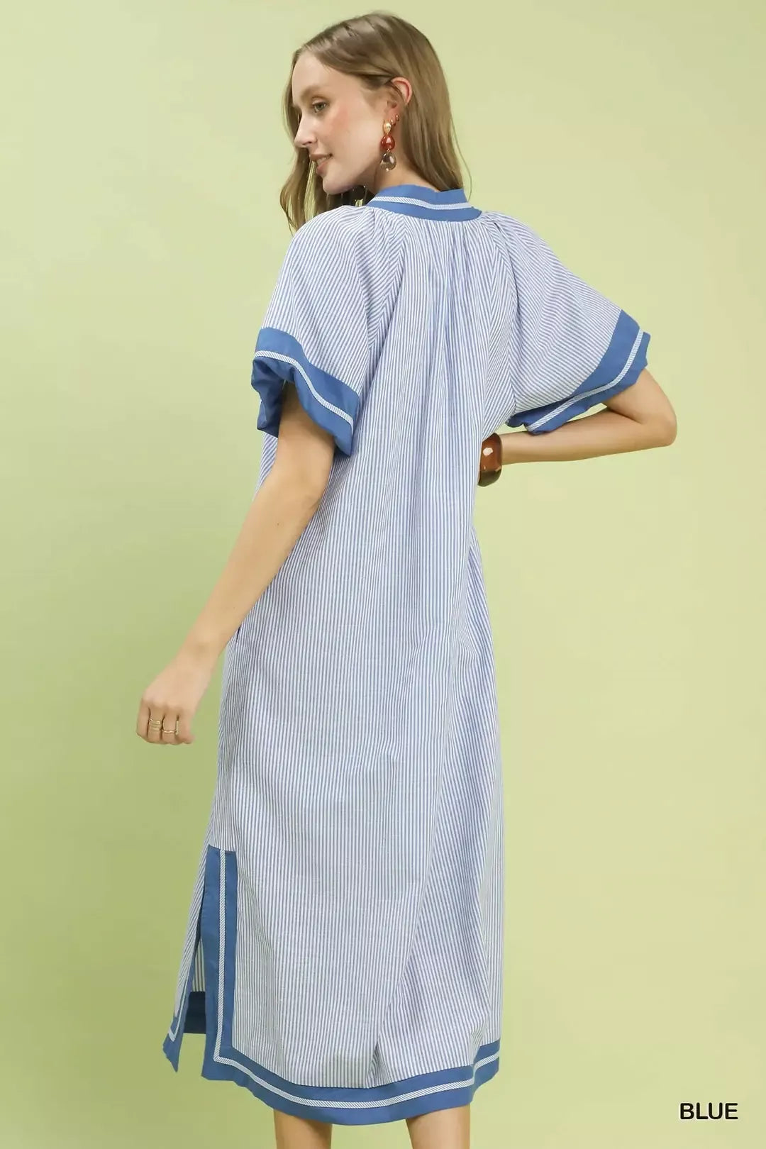 Umgee Pinstripe Contrast Trim Midi Dress
