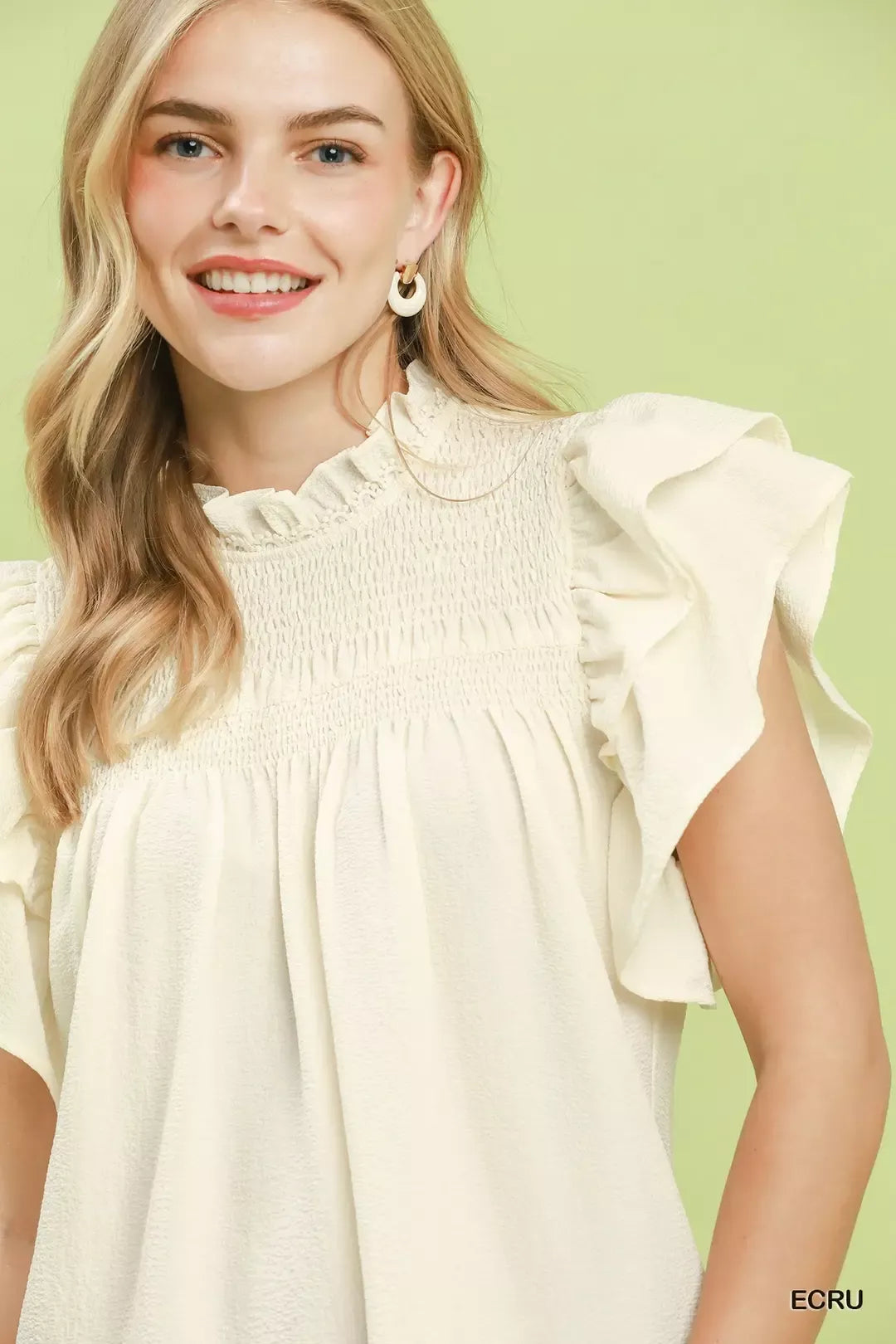 Umgee Smocked Ruffle Sleeve Textured Top