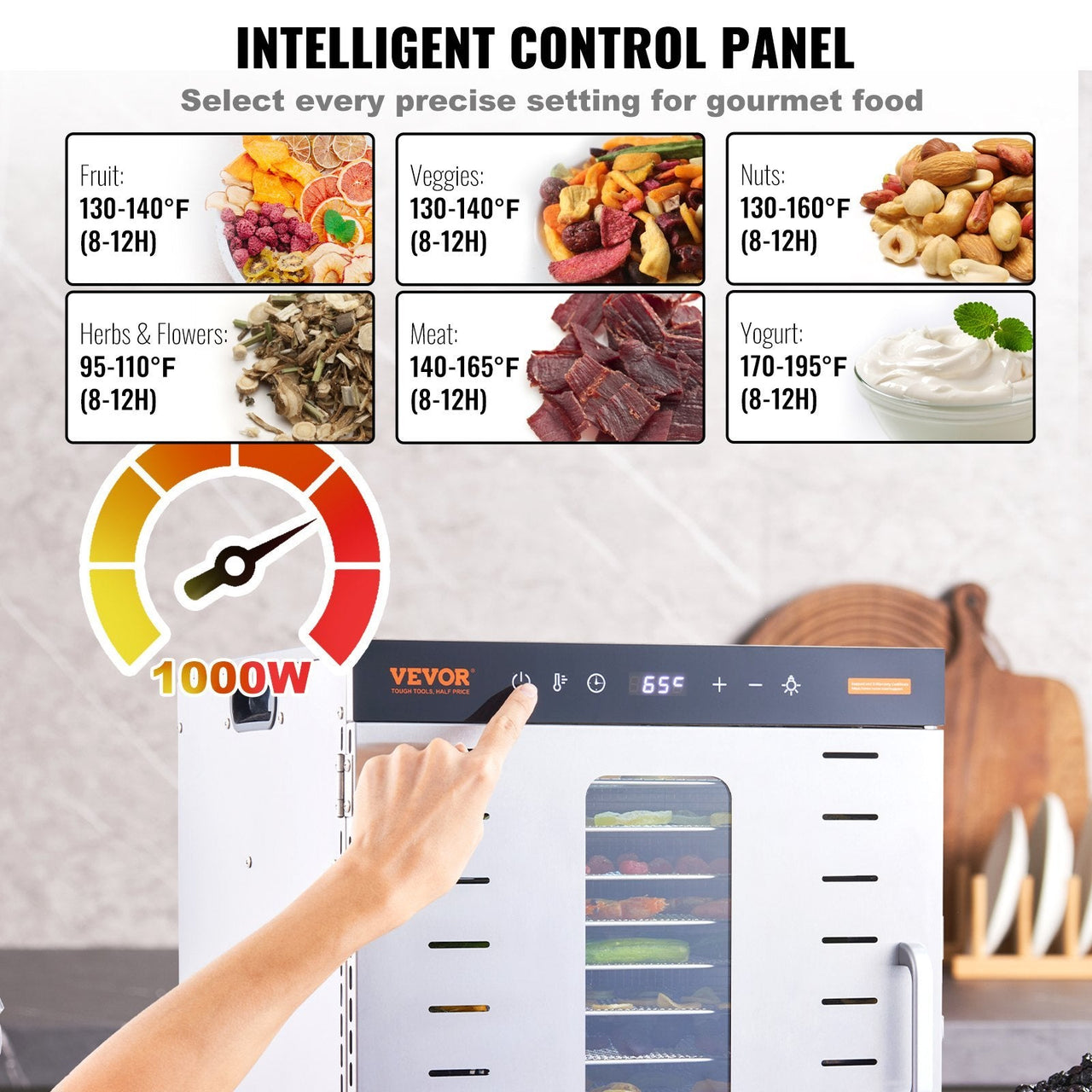 Food Dehydrator Machine, 10 Stainless Steel Trays, 1000W Electric Food Dryer with Digital Adjustable Timer & Temperature for Jerky, Herb, Meat, Beef, Fruit, Dog Treats and Vegetables