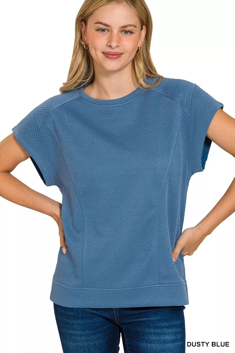Zenana Textured Knit Jacquard Short Sleeve Top