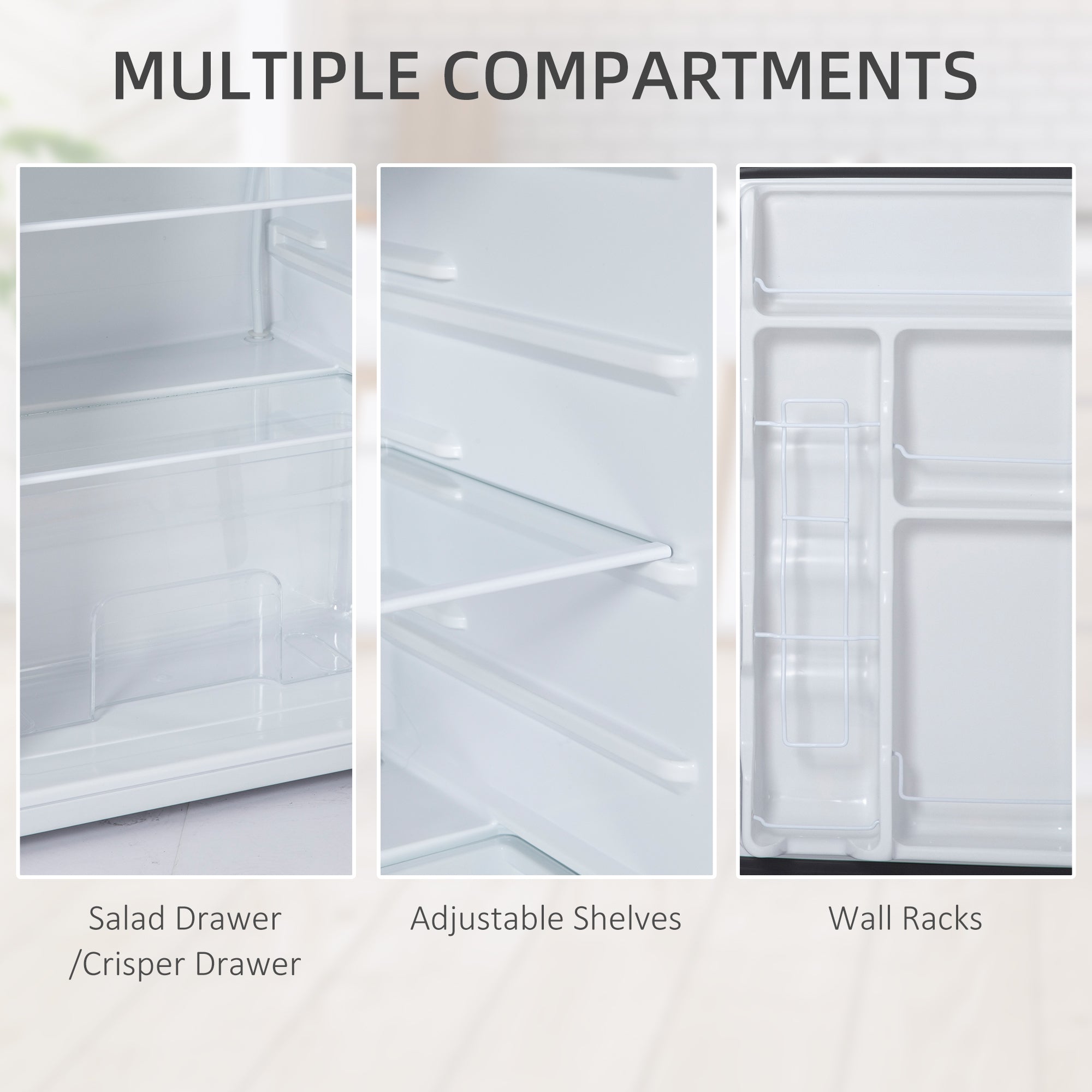 HOMCOM 3.2 Cu.Ft Mini Fridge with Freezer, Single Door Compact Refrigerator with Adjustable Thermostat, Shelf and Reversible Door for Bedroom, Dorm, Home Office, Energy Efficient, Silver