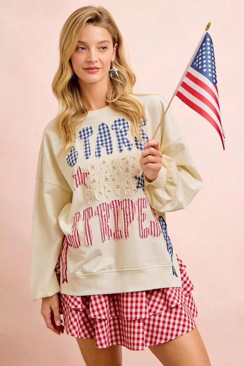BiBi 4th Of July Stars And Stripes Patches Sweatshirt