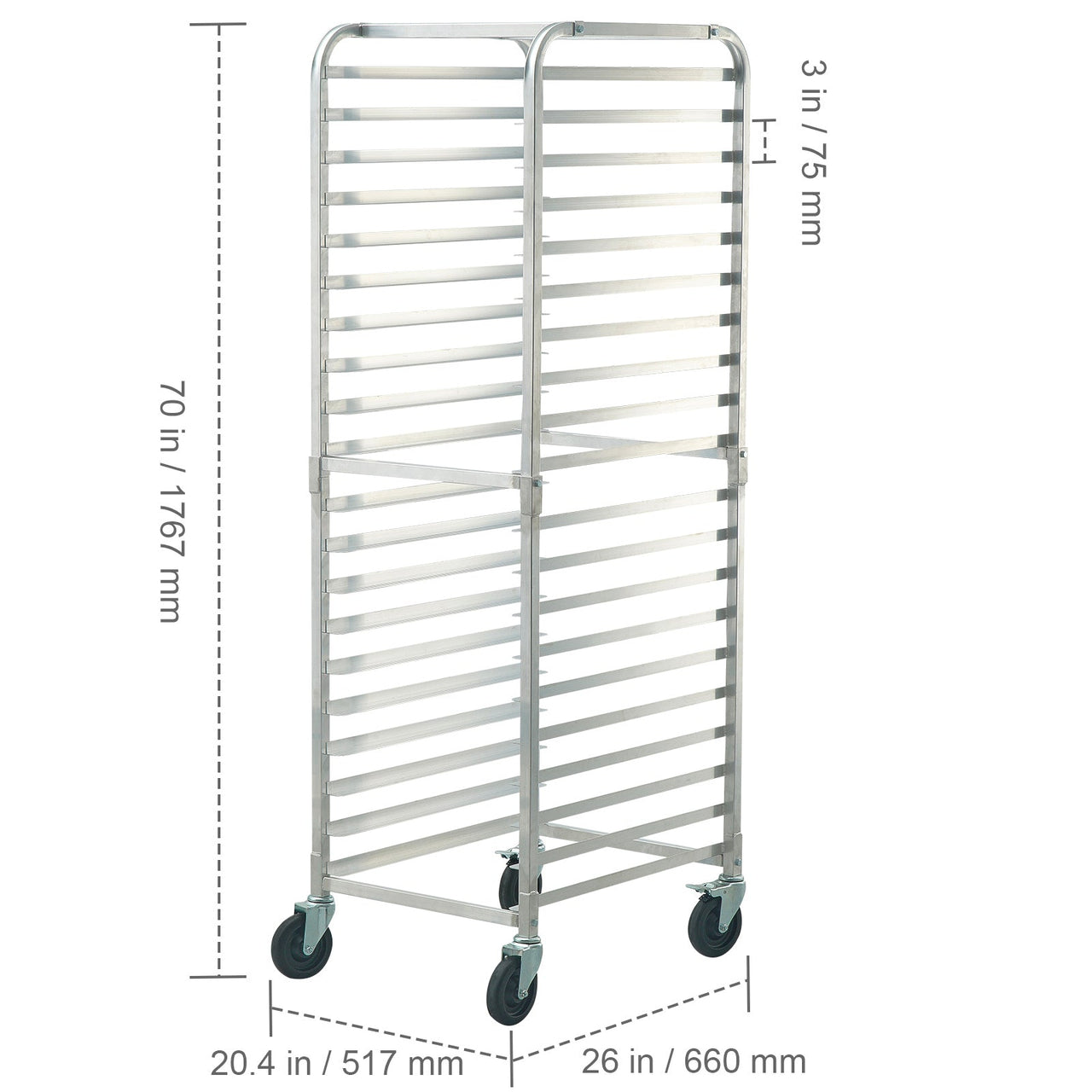 Bun Pan Rack, 20-Tier Commercial Bakery Racks with Brake Wheels, Aluminum Racking Trolley Storage for Half & Full Sheet, Speed Rack For Kitchen Home, Bread Baking Equipment, 26'L x 20.4'W x 70'H