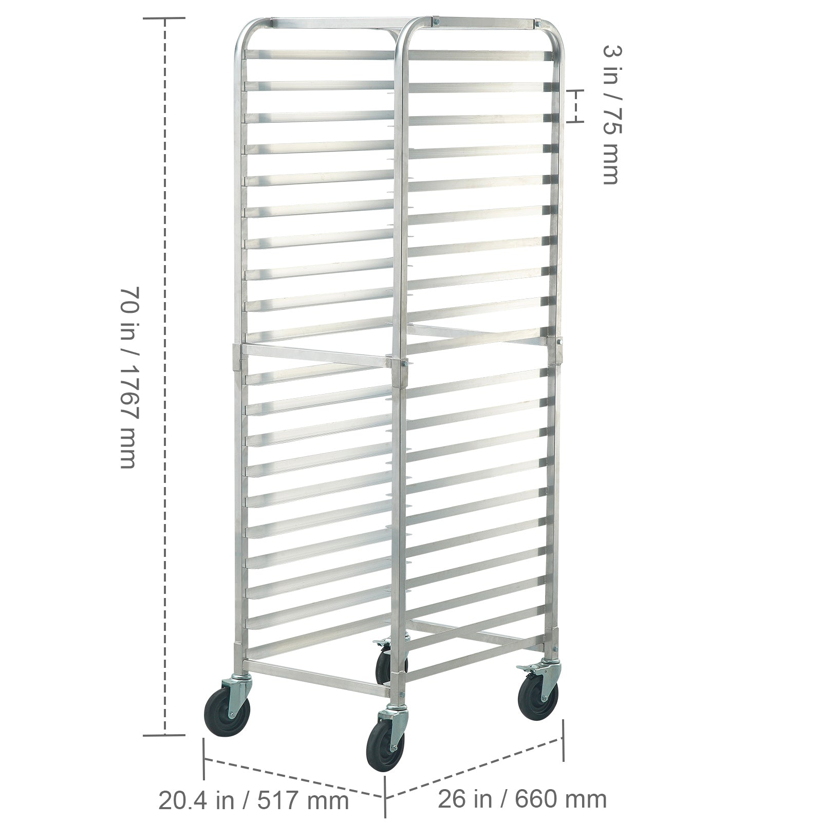 Bun Pan Rack, 20-Tier Commercial Bakery Racks with Brake Wheels, Aluminum Racking Trolley Storage for Half & Full Sheet, Speed Rack For Kitchen Home, Bread Baking Equipment, 26'L x 20.4'W x 70'H