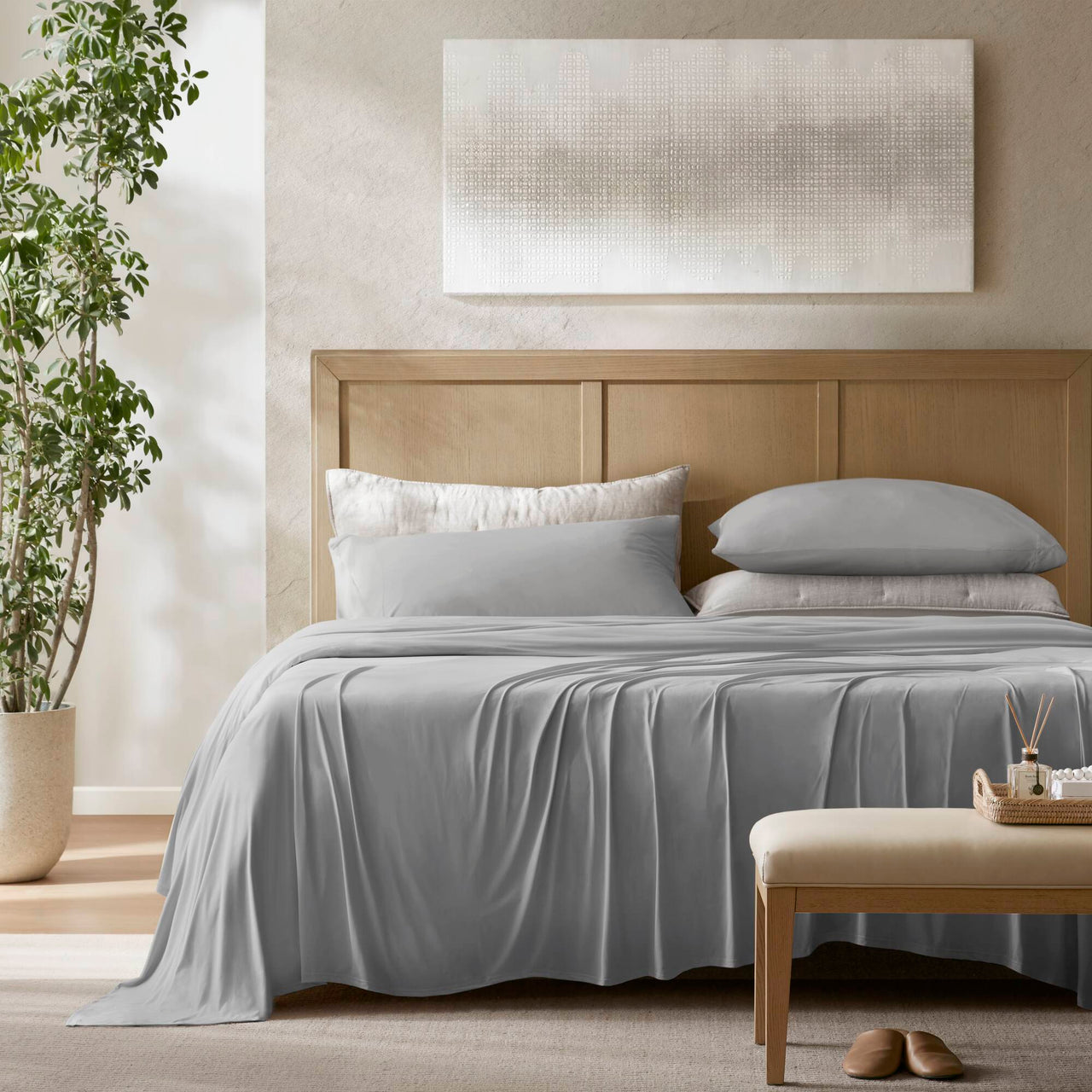 4-Piece King Stretch Jersey Sheet Set,Grey