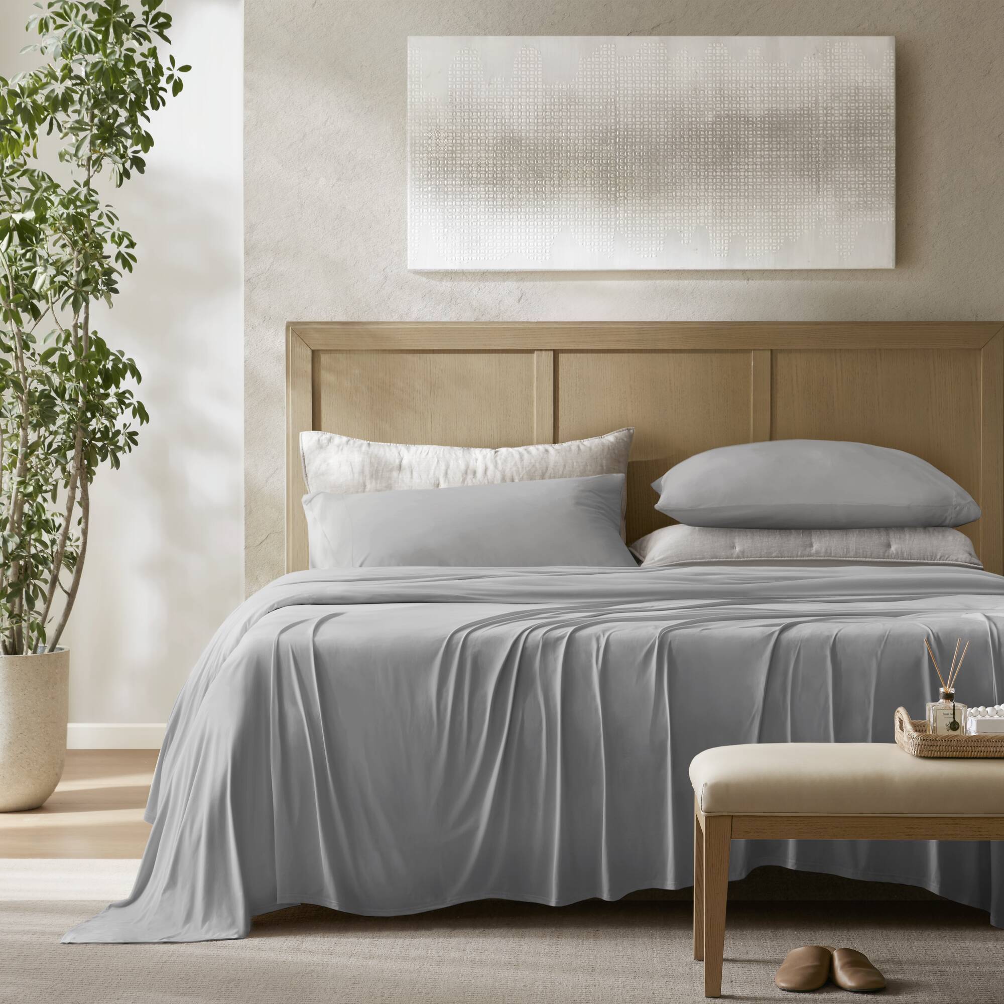 4-Piece King Stretch Jersey Sheet Set,Grey
