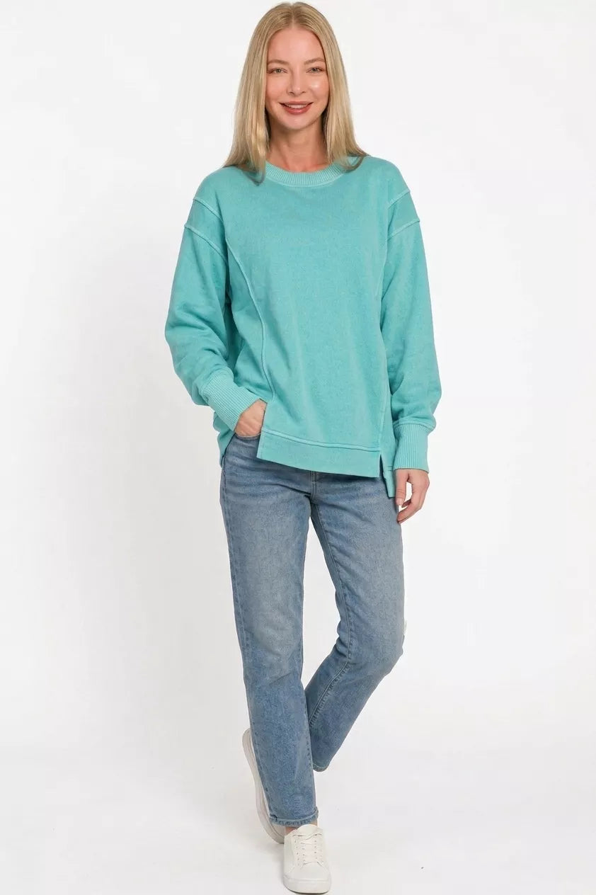 Zenana Pigment Dye Exposed-seam Fleece Sweatshirt
