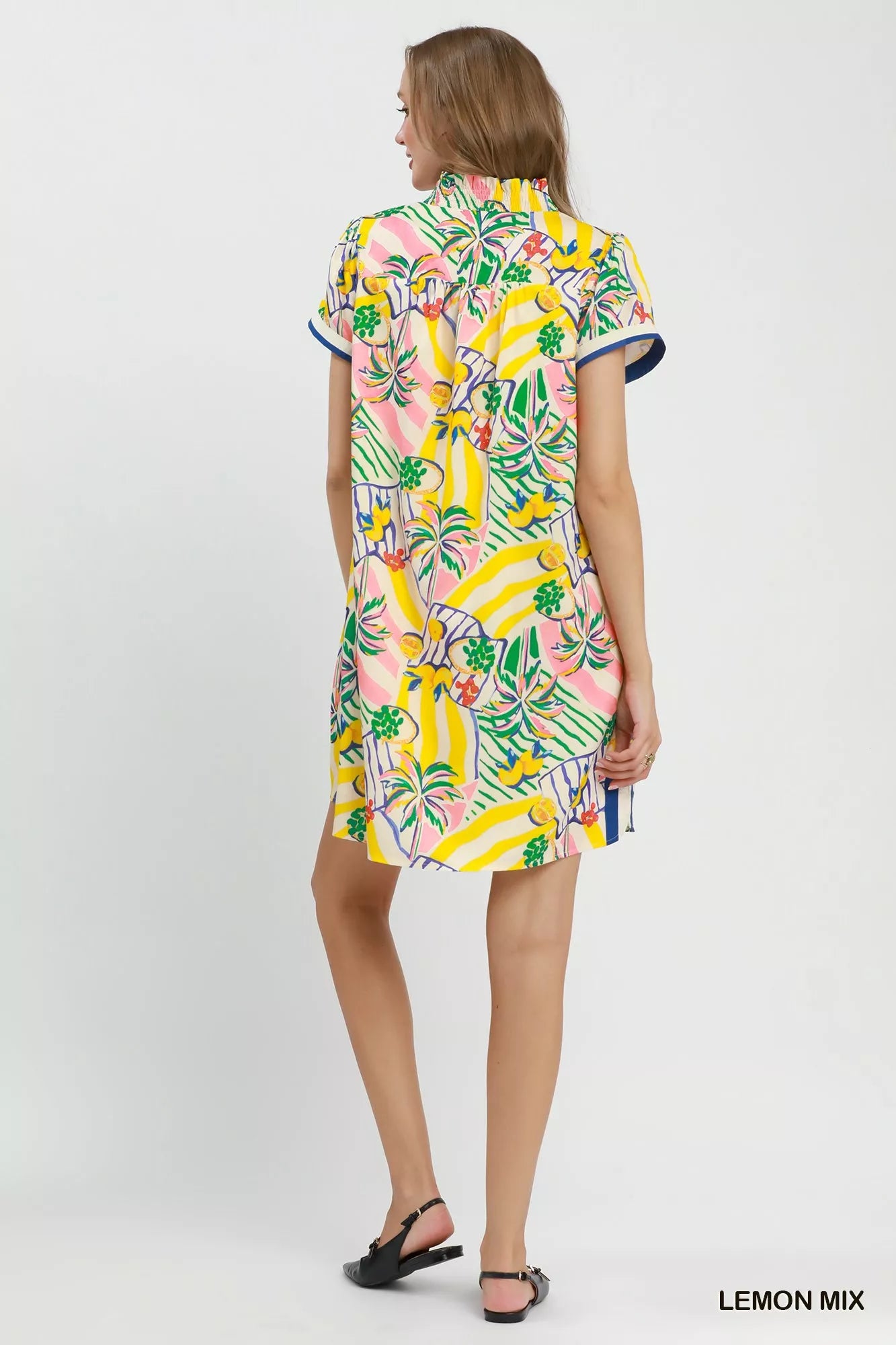 Umgee Tropical Print Collared Shift Dress
