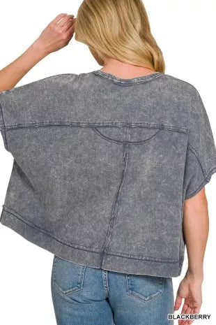 Zenana Acid Washed Round Neck Short Sleeve Oversized T-Shirt