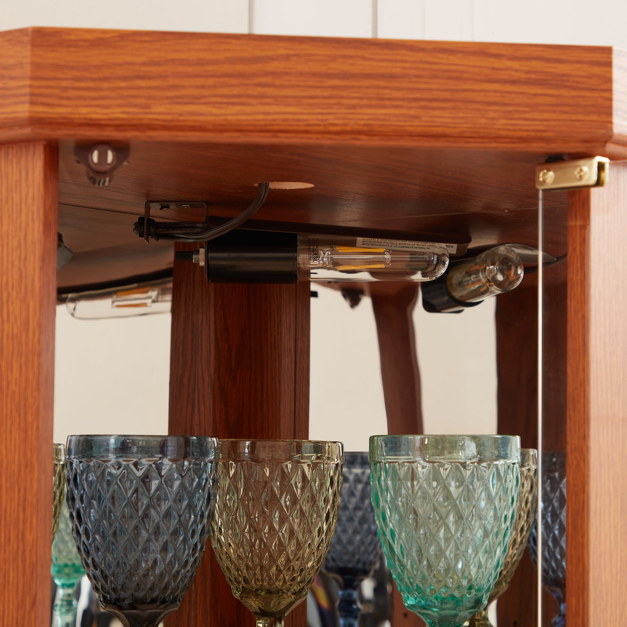 Corner Lighted Curio Cabinet Corner Glass Cabinet Lighted Curio Cabinet Corner Display Case for Living Room, Curio Cabinet, Antique collection, Wine,Bar Glass Storage Light Included,Dark oak