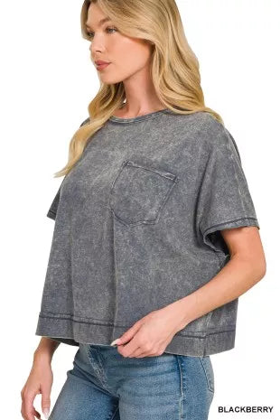 Zenana Acid Washed Round Neck Short Sleeve Oversized T-Shirt
