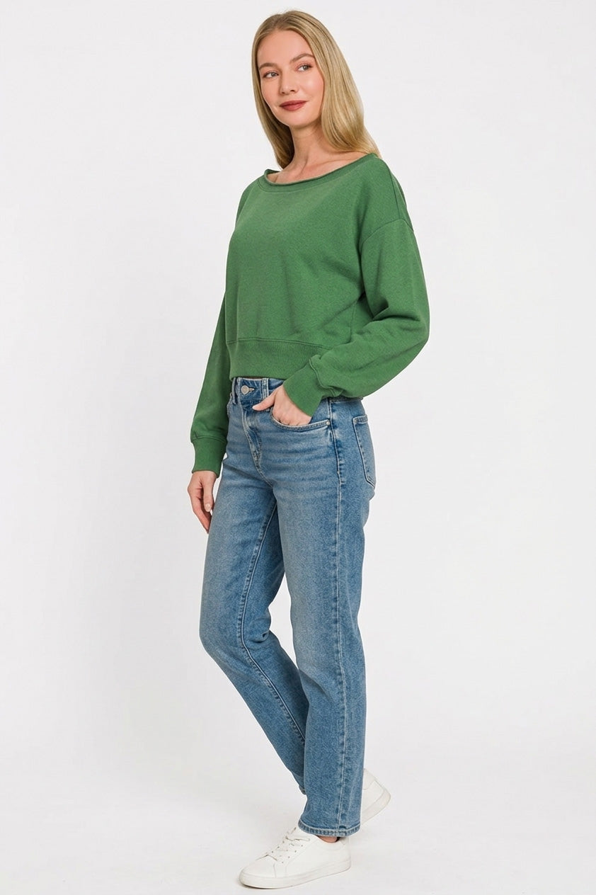 Zenana Fleece Boat-neck Sweatshirt