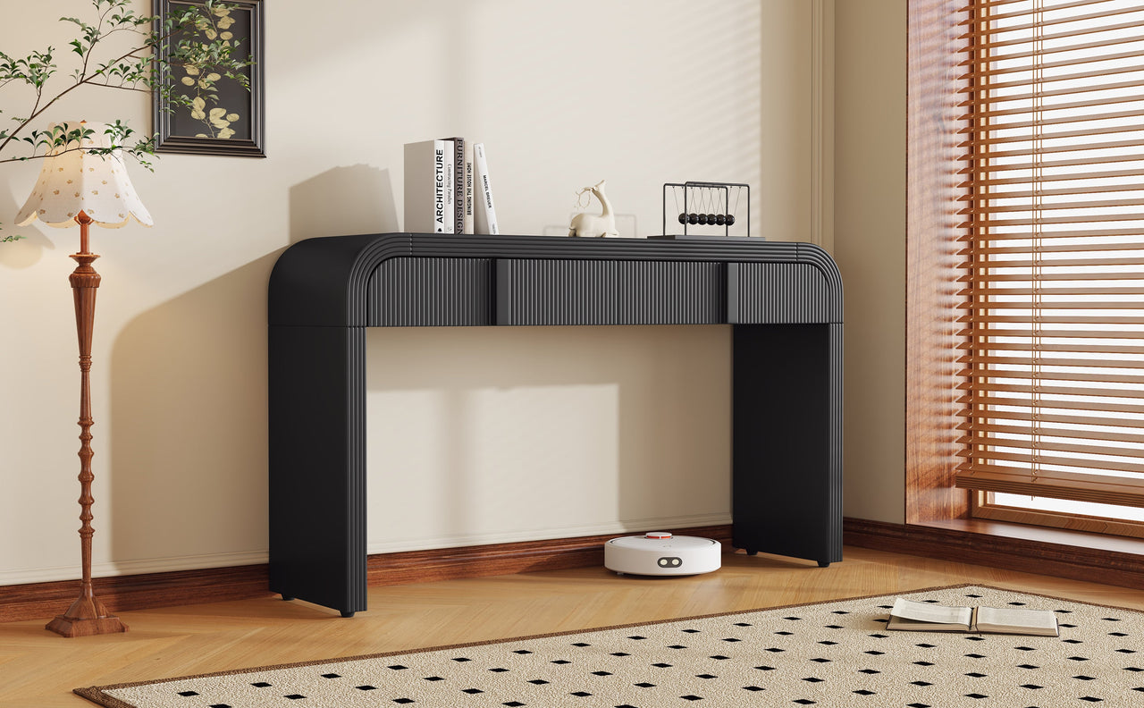 TREXM Modern Console Table with 2 Storage Drawers, Fluted Entryway Table with Rounded Silhouette for Hallway Living Room and Entryway (Black)