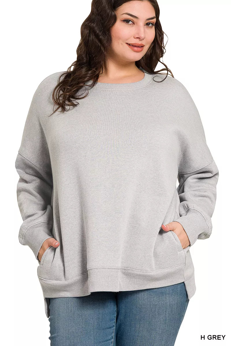 Zenana Full Size Fleece Hi-low Boyfriend Sweatshirts with Pockets Plus Size