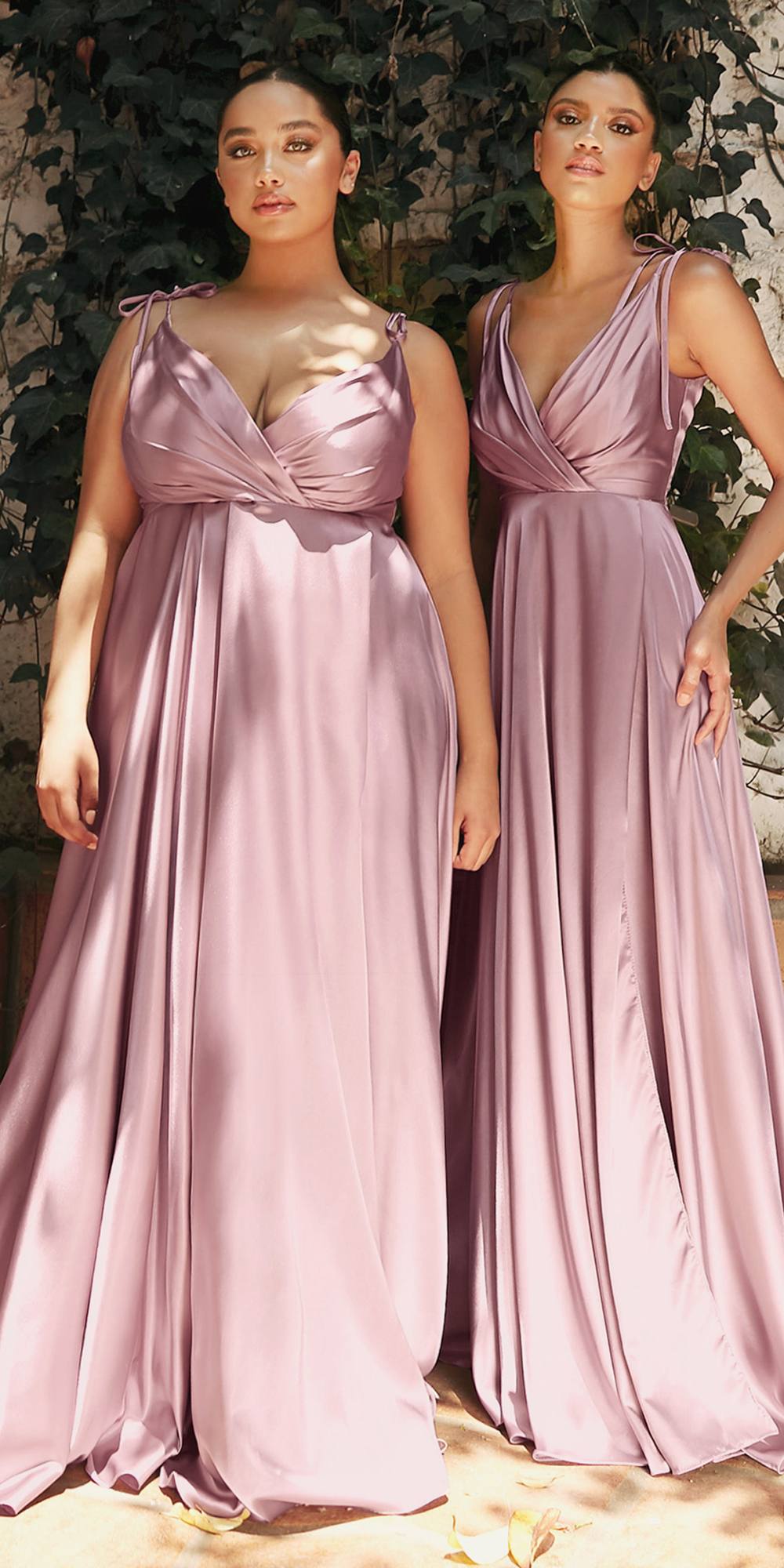 Cinderella Divine BD105 Flowy Satin A-Line Gown with Leg Slit