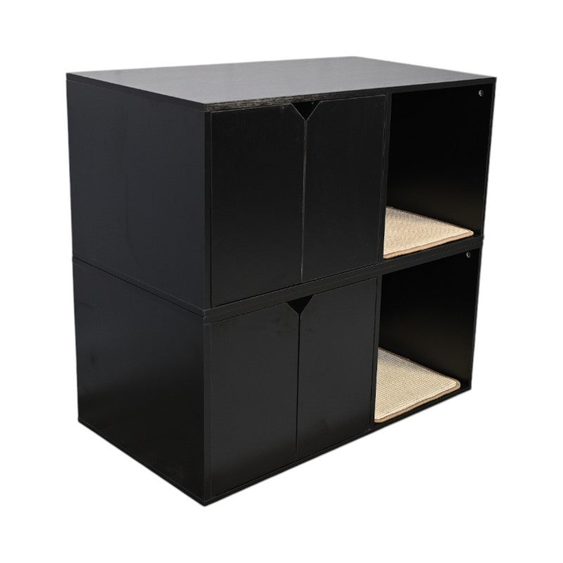 35.83' Cat Litter Box Enclosure Hidden Furniture (Scratch Pad Included), Modern Black Cat House with Corrugated Cardboard Scratching Pad - 35.83' x 20.47' x 17.05', 52 lbs