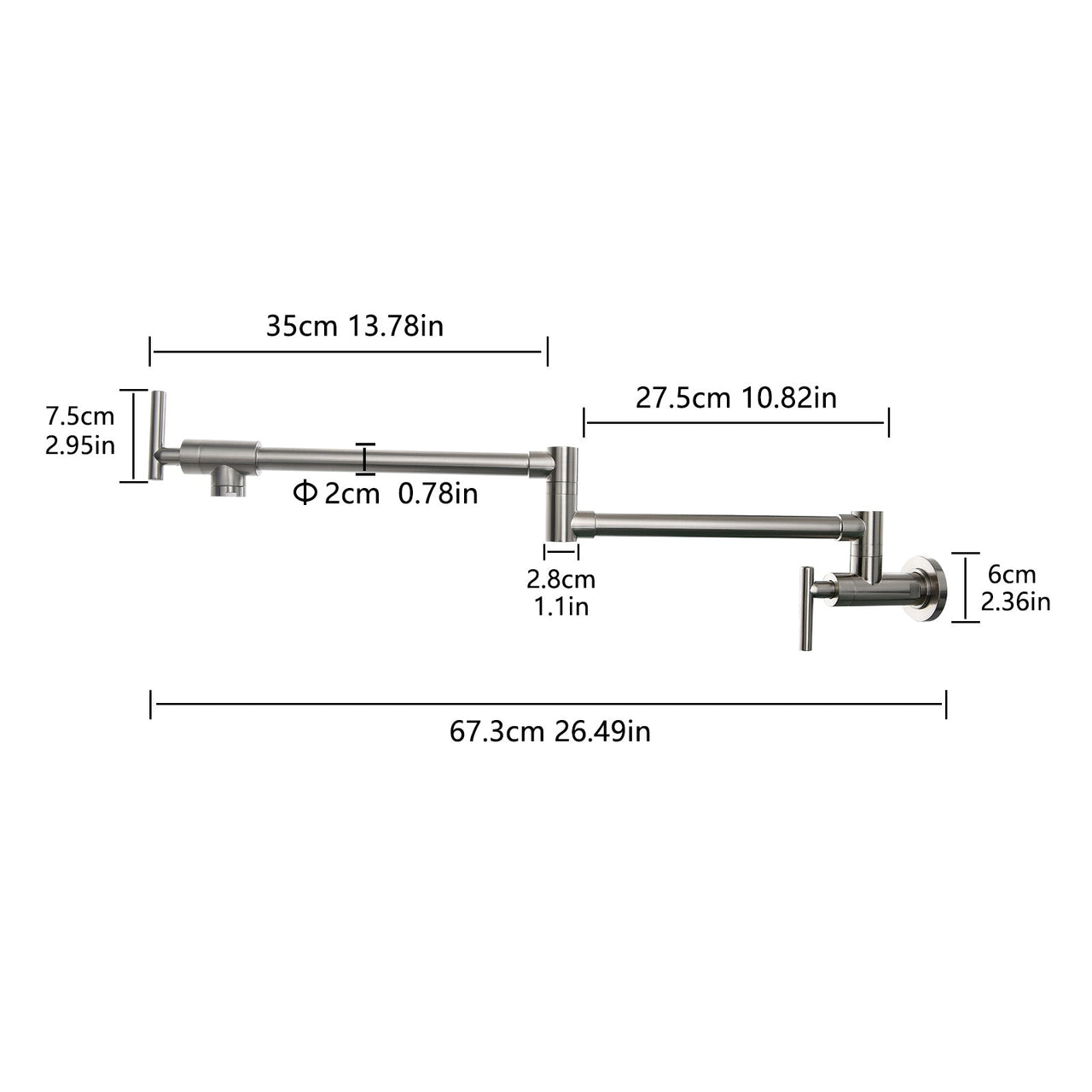 Pot Filler,Wall Mount Commercial Pot Filler Faucet,304 SS Material Kitchen Folding Faucet,Coffee Machine Faucet with Stretchable Double Joint Swing Arms,Style A,Black ened