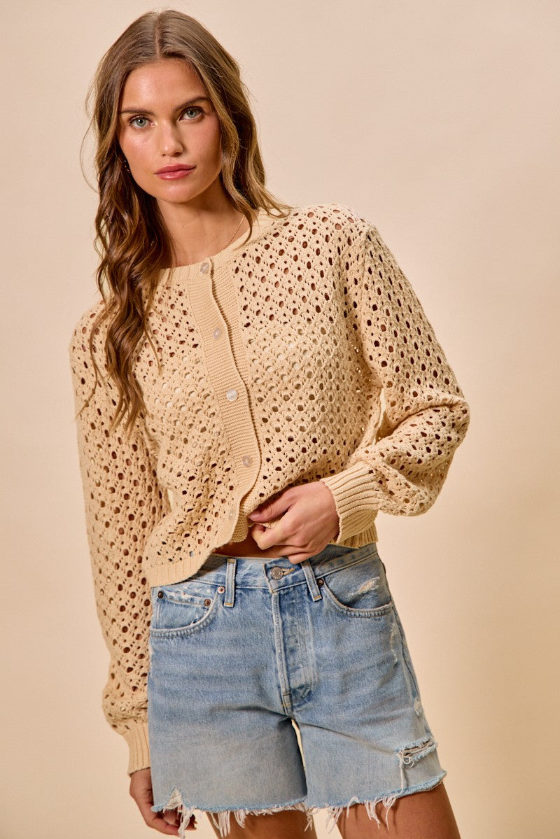 SO ME Open Knitted Button Down Cardigan Sweater Top