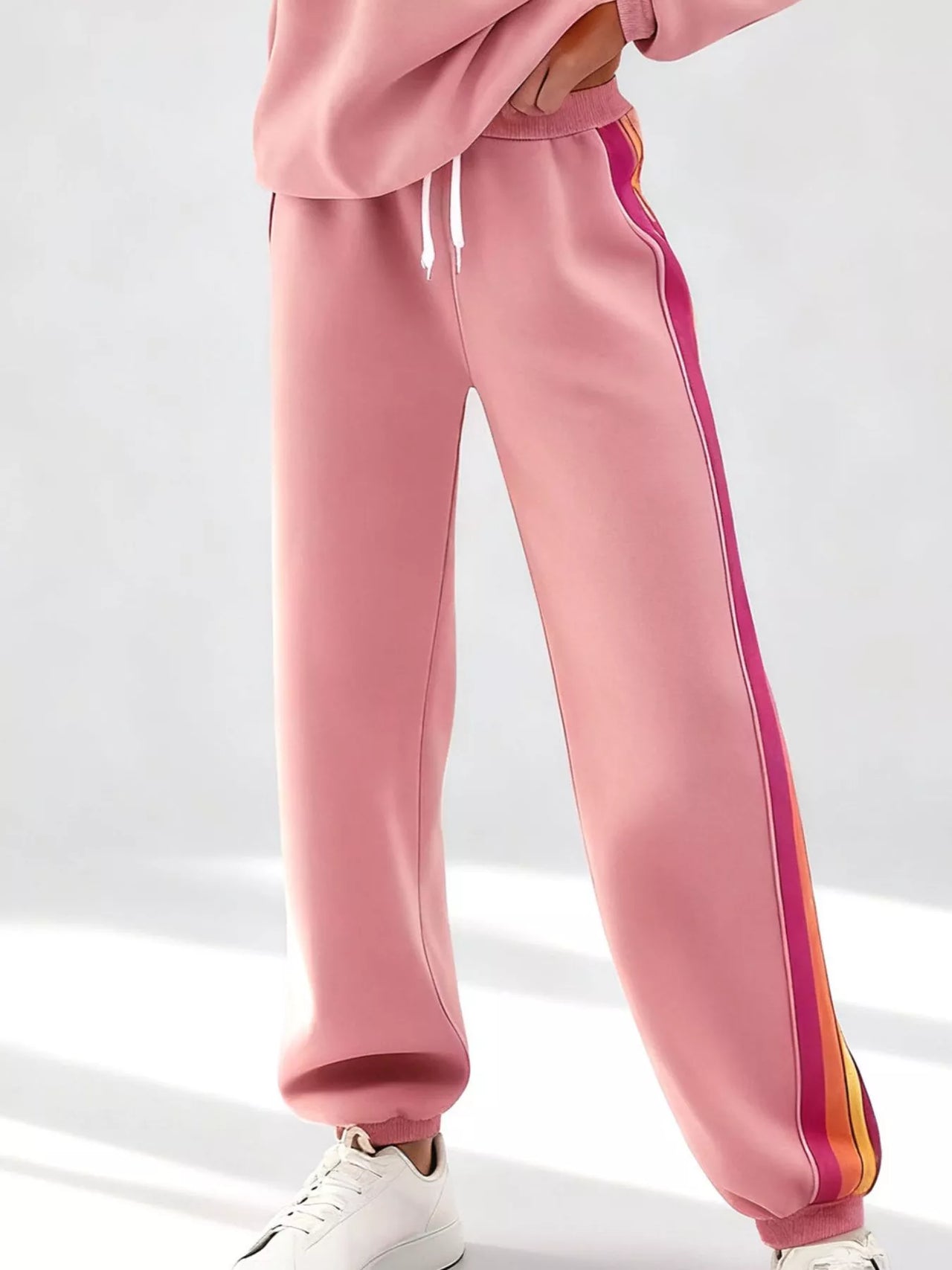 Striped Round Neck Sweatshirt and Pants Set