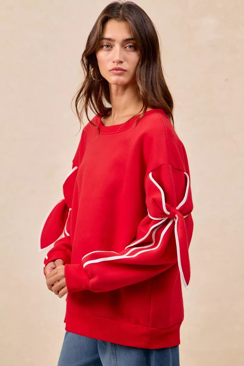 BiBi Bow Detail Sleeves Fleece Sweatshirt