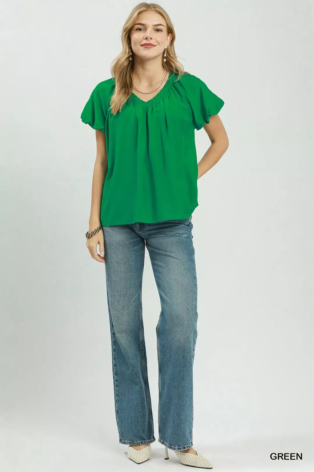 Umgee Gathered V-Neck Top