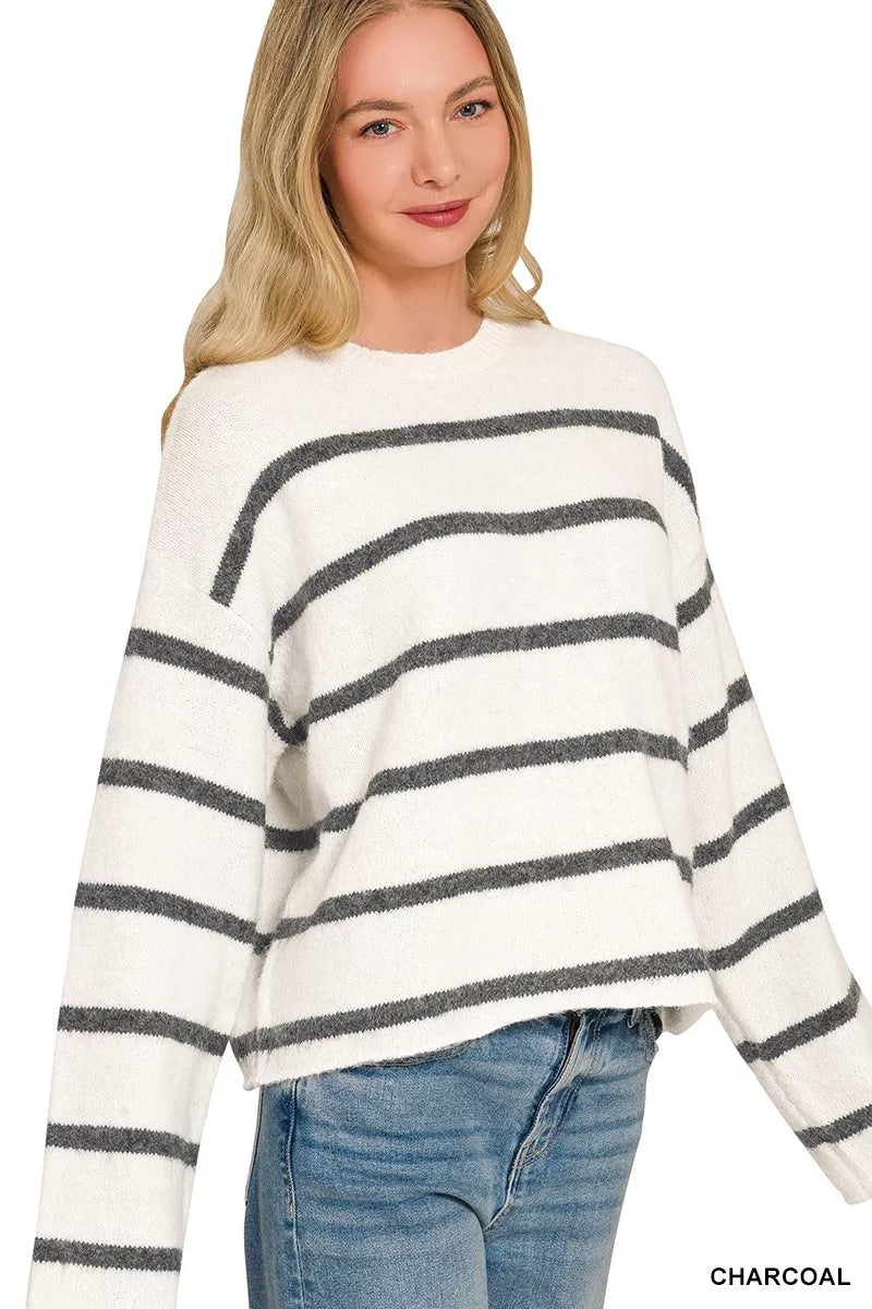 Zenana Wool Blend Striped Sweater