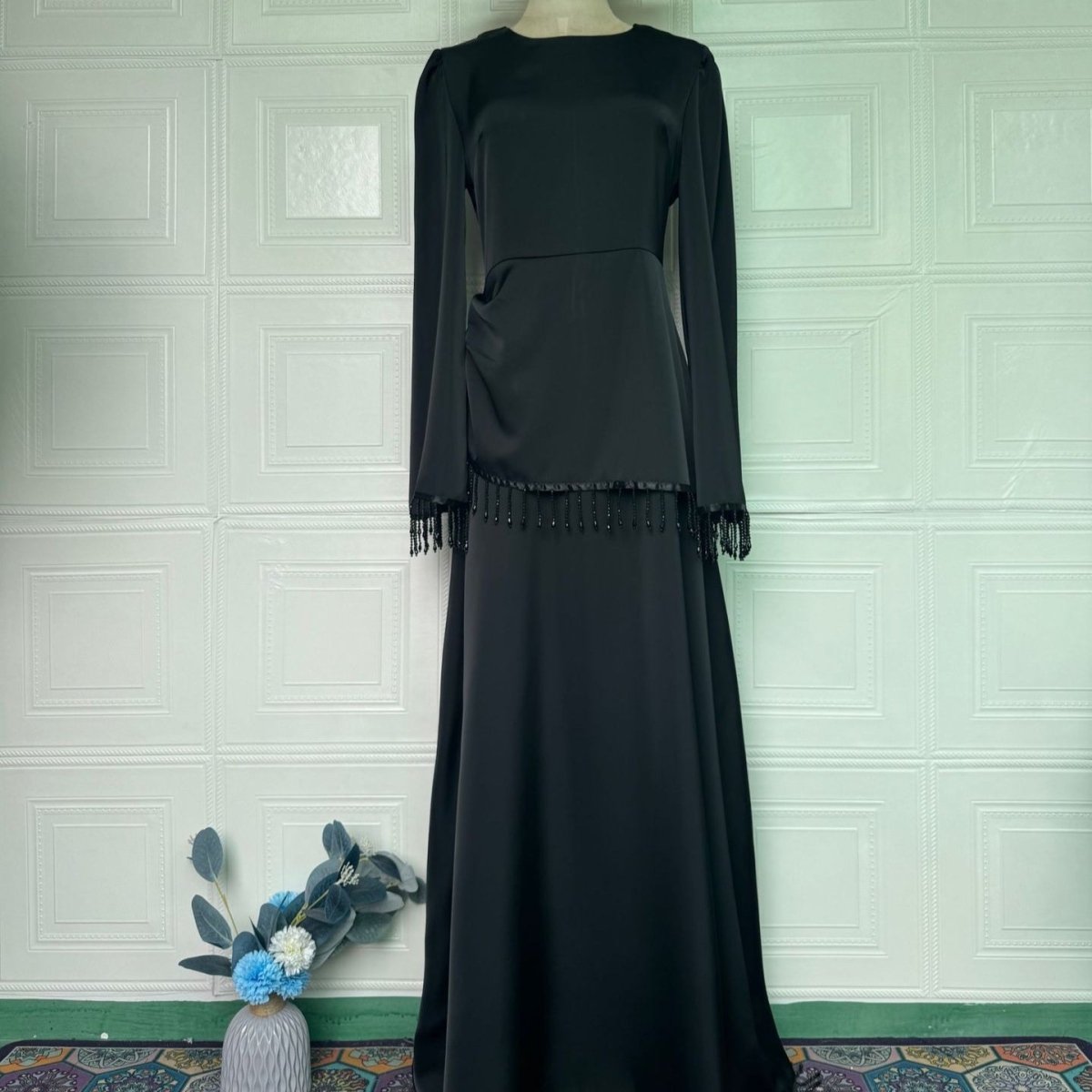 Beaded Fringe Cuff Maxi Dress(MS480)