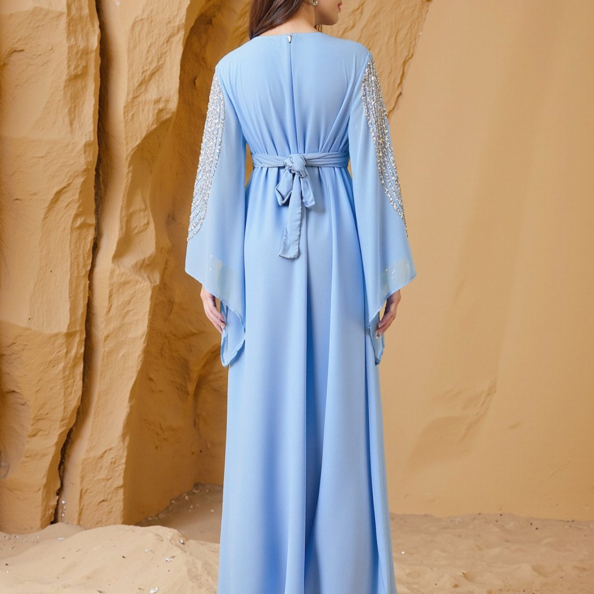 Sky Blue Or Pink Beaded Kaftan Abaya (MA372)