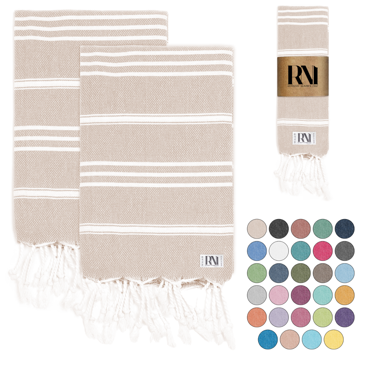 Istanbul Classic Turkish Hand Towel Set for Kitchen, Bath, Beach, Gym, Yoga and Travel