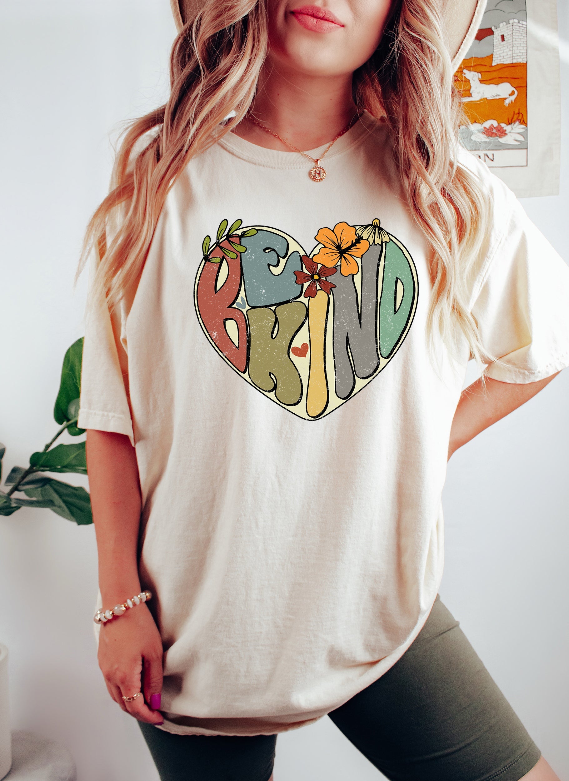 Be Kind Heart And Flowers Positivity Retro Floral Edition Keepsake Comfort Colors Tee