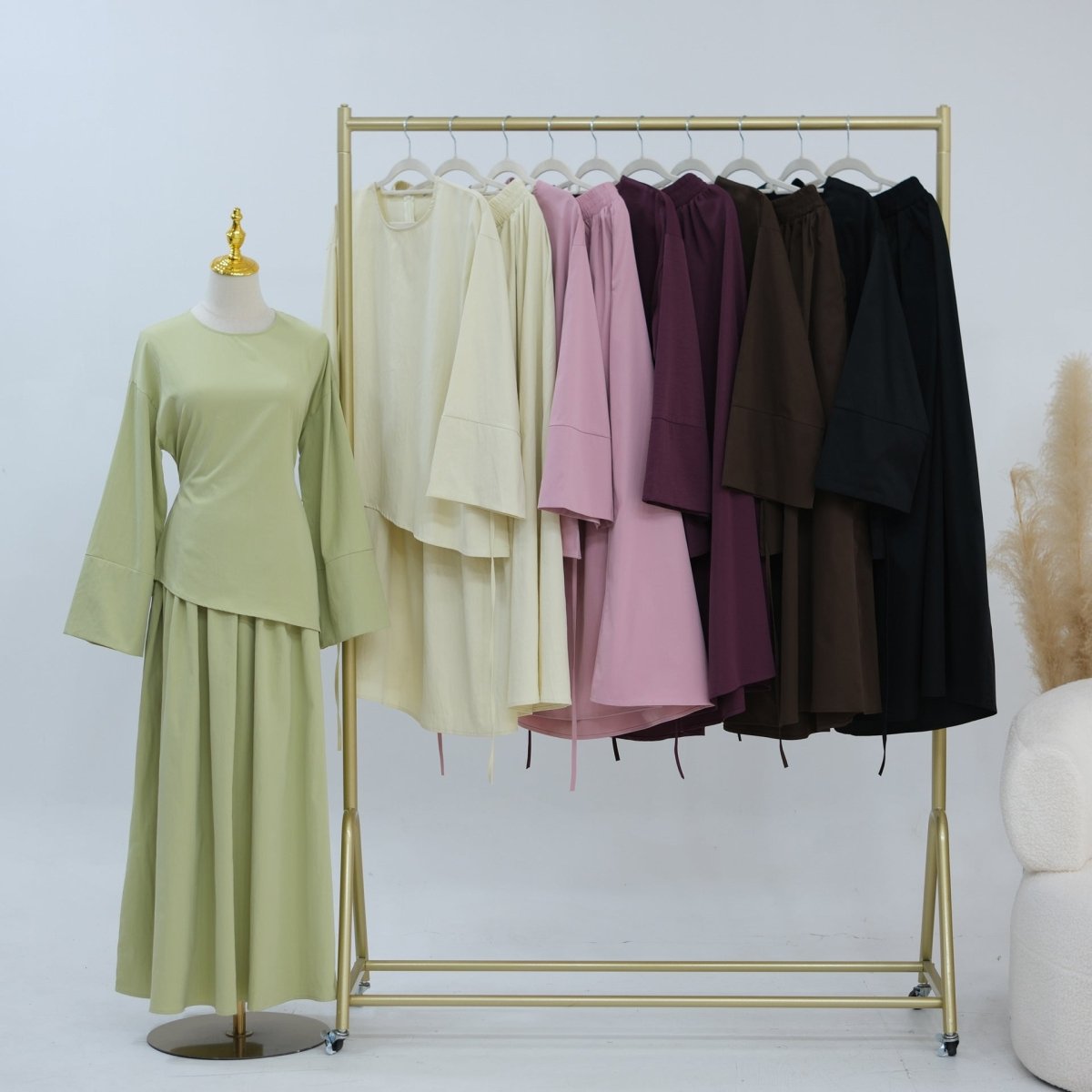 Bell Sleeve Back-Tie Top & A-Line Maxi Skirt Set(MS469)