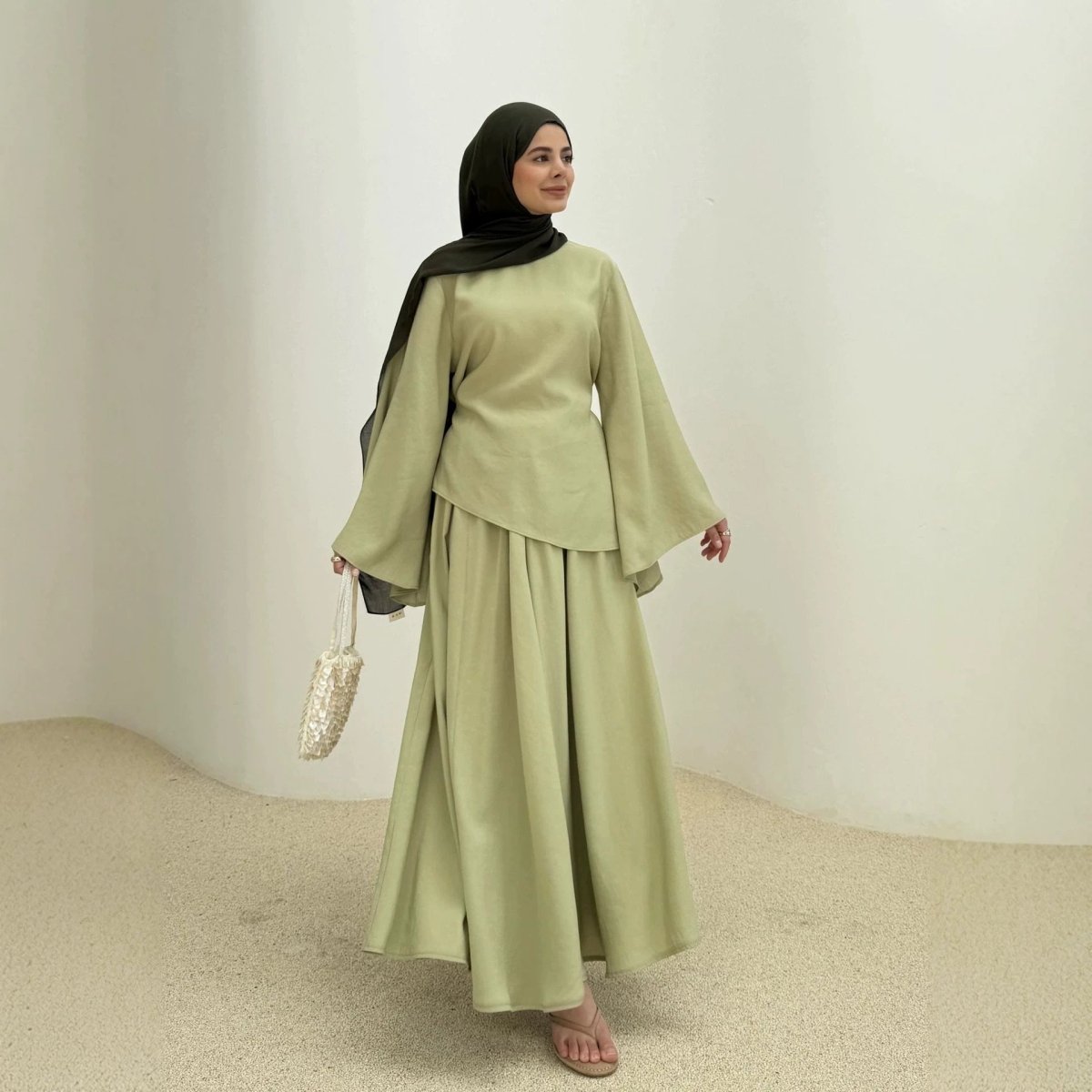 Bell Sleeve Back-Tie Top & A-Line Maxi Skirt Set(MS469)