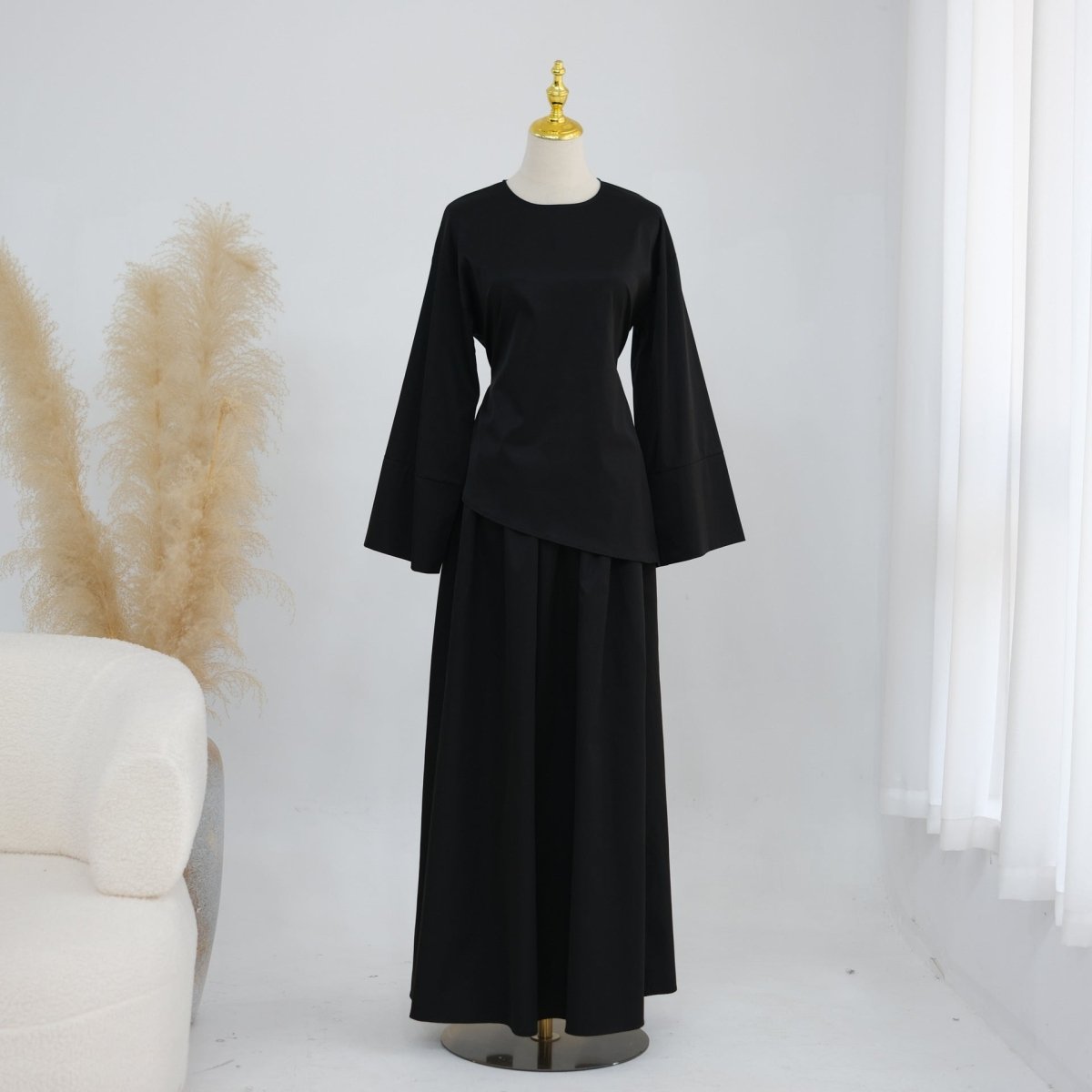 Bell Sleeve Back-Tie Top & A-Line Maxi Skirt Set(MS469)