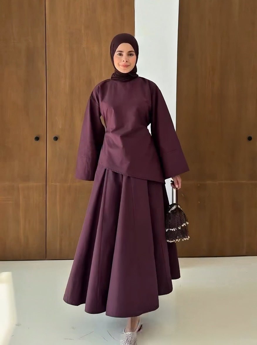 Bell Sleeve Back-Tie Top & A-Line Maxi Skirt Set(MS469)