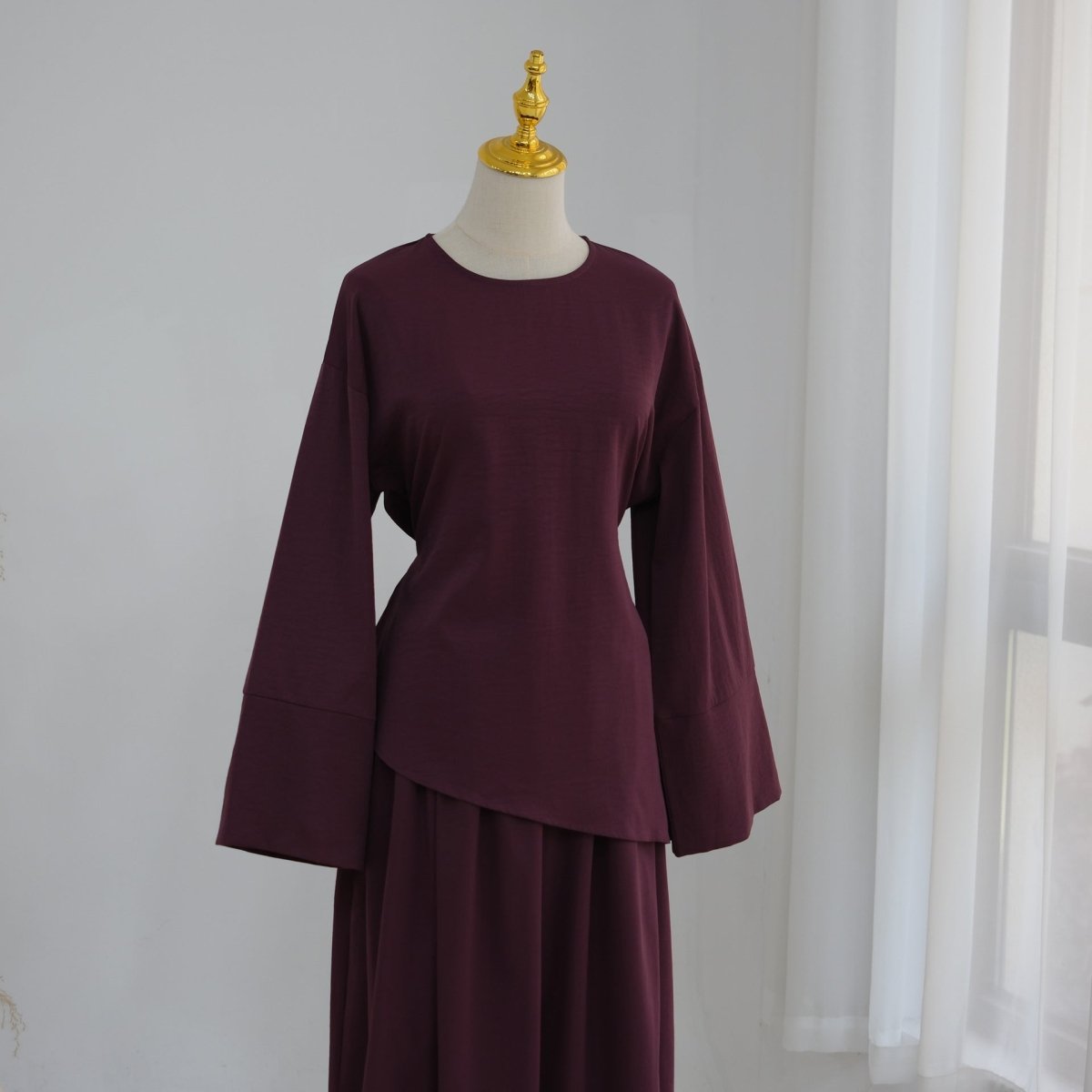 Bell Sleeve Back-Tie Top & A-Line Maxi Skirt Set(MS469)